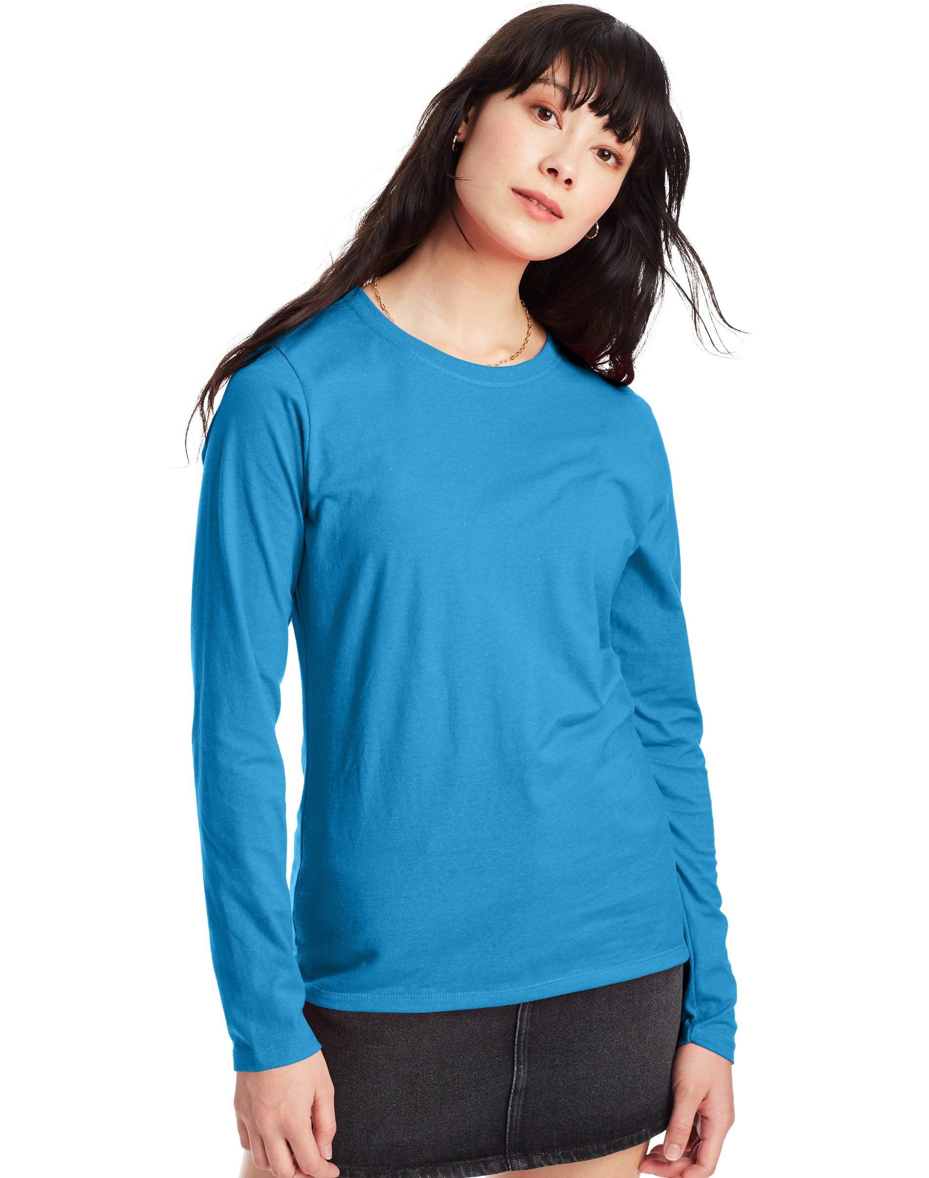 Hanes Womens Long Sleeve Cotton T-Shirt Deep Dive M Product Image