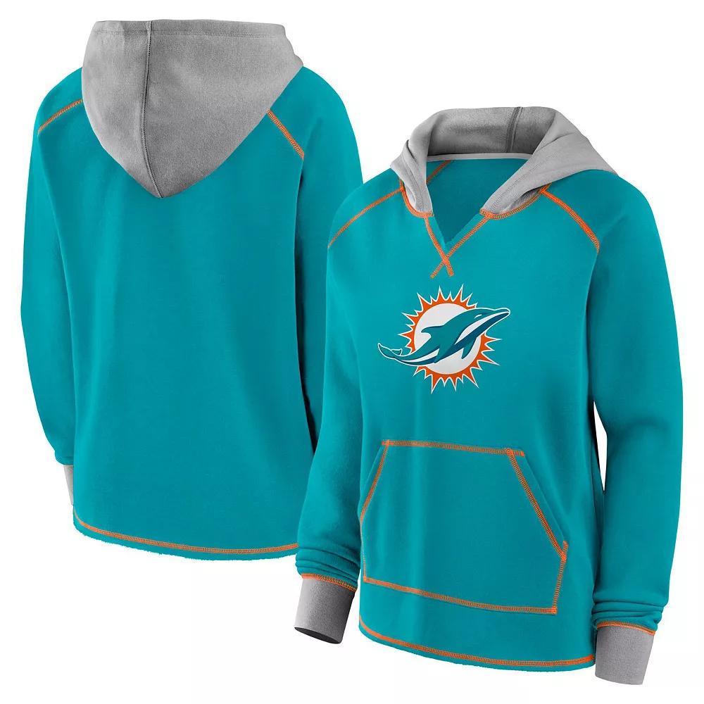 Women's Aqua Miami Dolphins Boom Fleece Pullover V-Neck Hoodie, Size: XL, Turquoise A Product Image