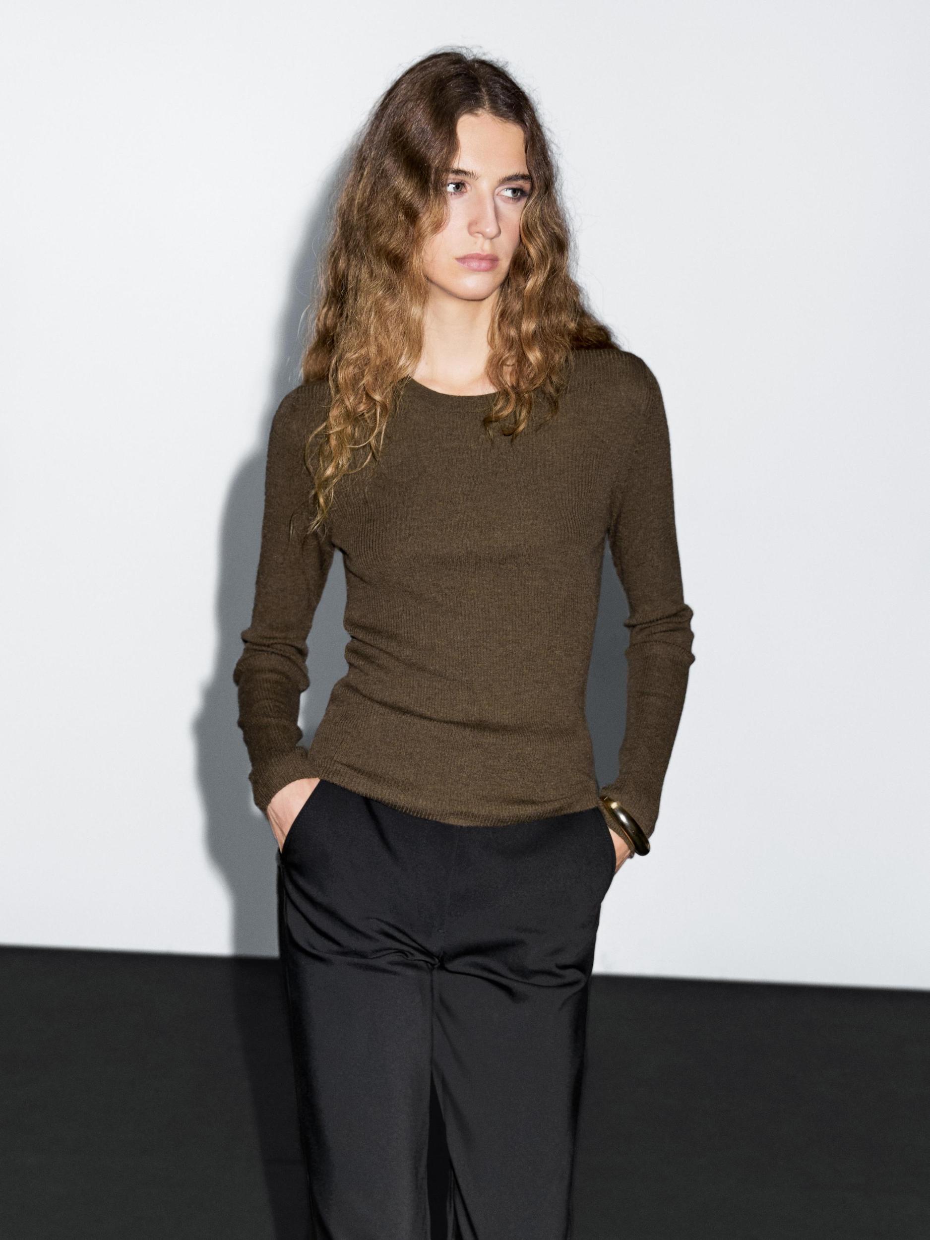 Ribbed knit wool blend sweater Product Image