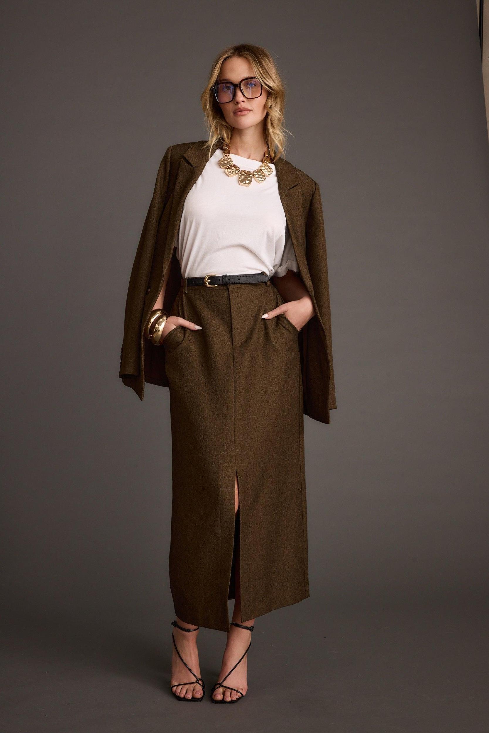 Tory Mocha Twill Button Front Sleeveless Top Product Image