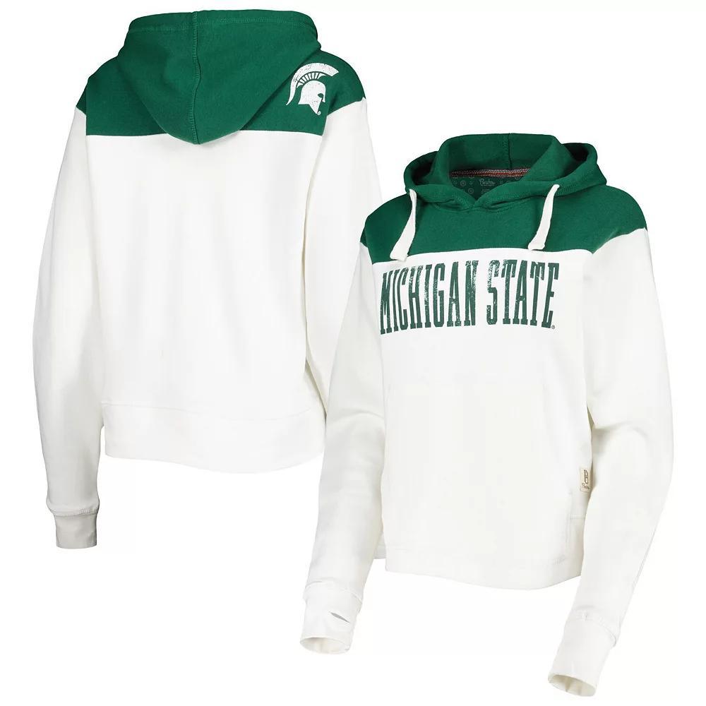 Women's Pressbox White/Green Michigan State Spartans Chicago 2-Hit Yoke Pullover Hoodie, Size: XL Product Image