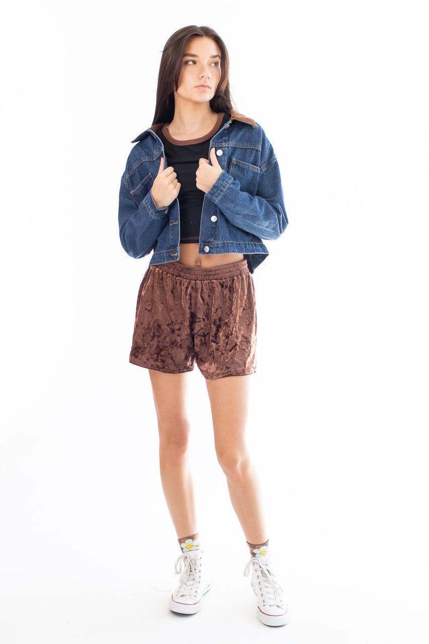 Corduroy Collar Dark Denim Jacket Product Image