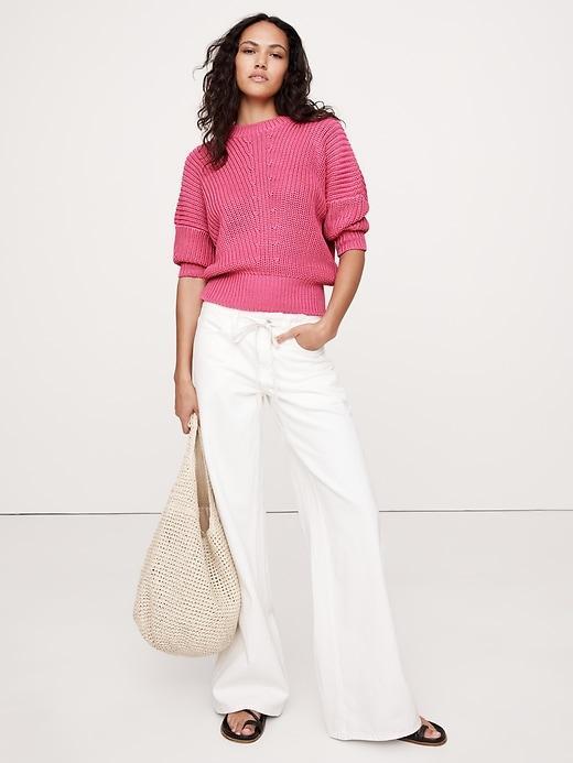 Cotton Cropped Puff-Sleeve Sweater Product Image