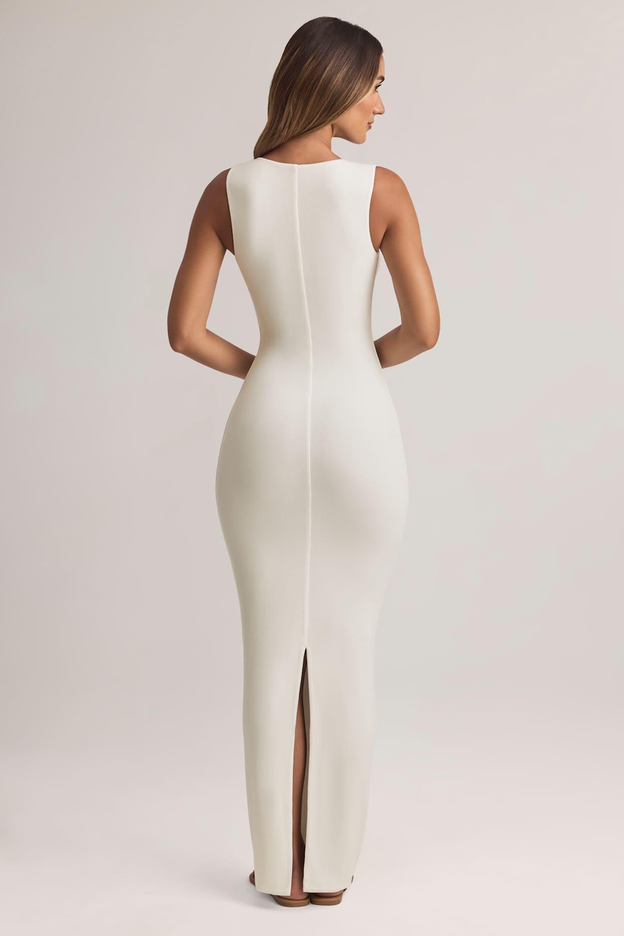 Modal Button-Detail Maxi Dress in White Product Image