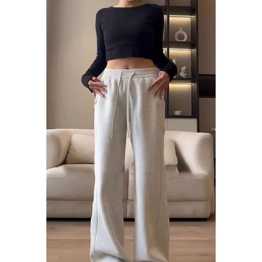 Drawstring Waist Plain Wide Leg Sweatpants Product Image