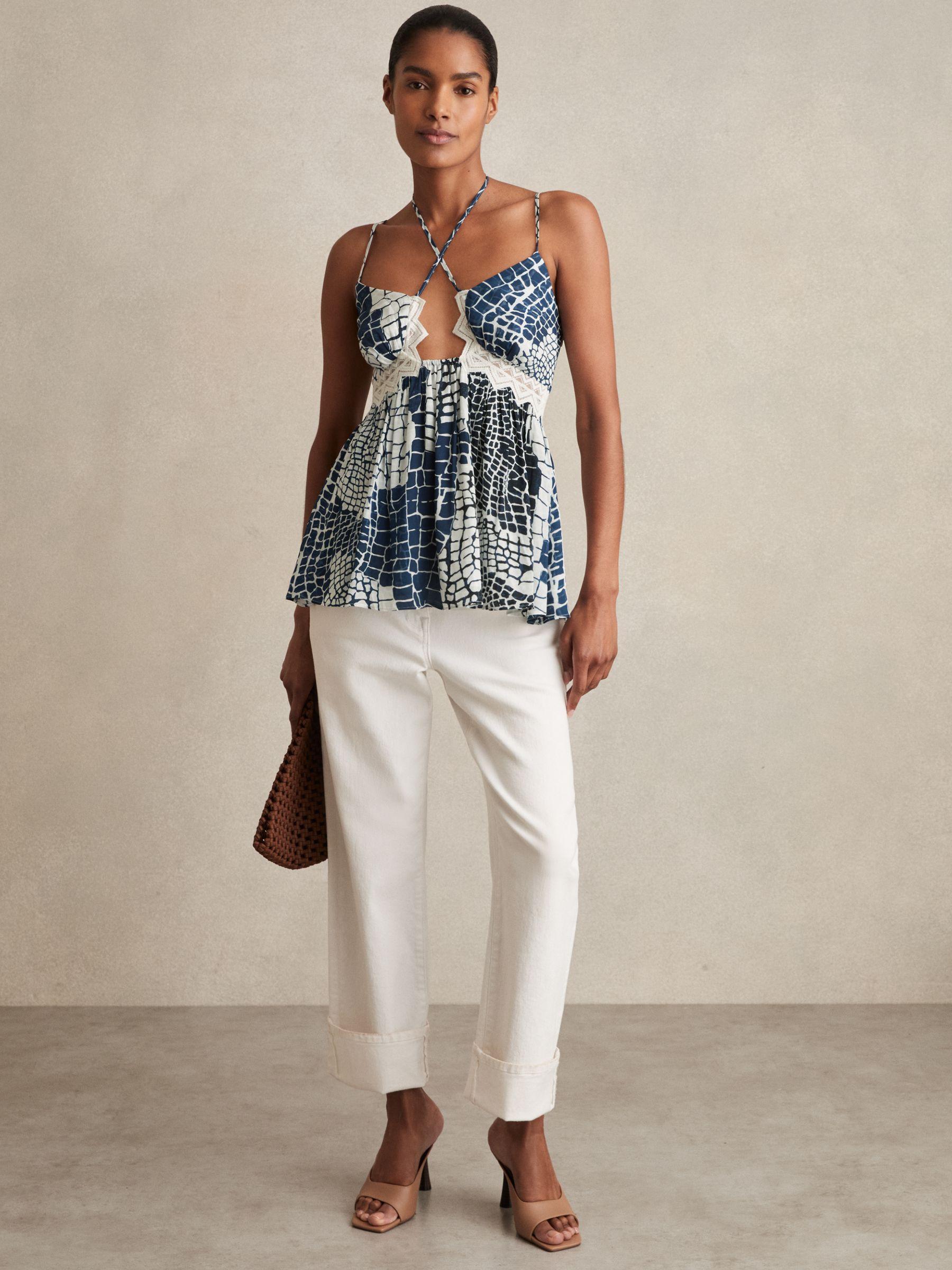 Animal Print Lace Trim Cami Top in Blue Product Image