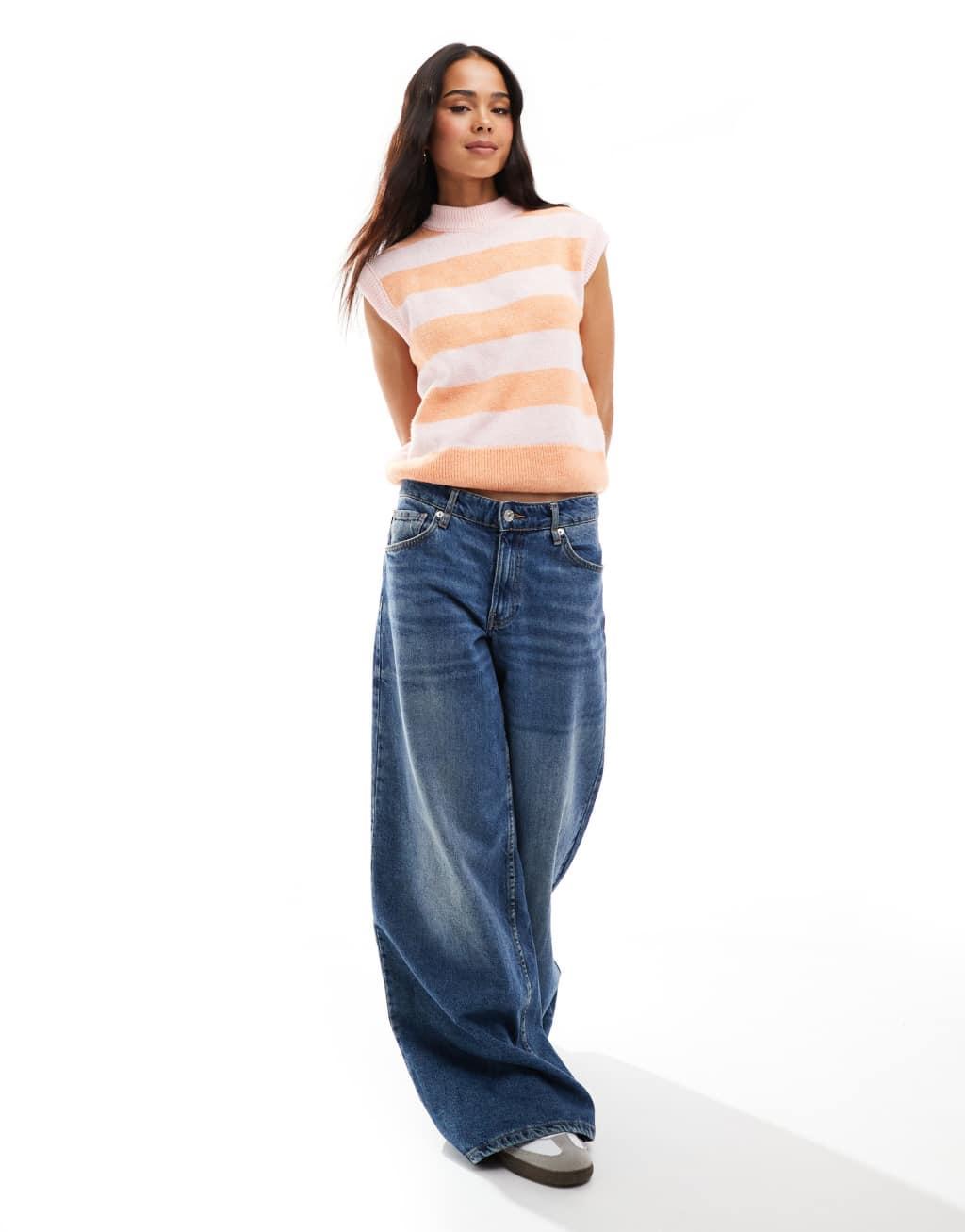 Miss Selfridge knitted tank in soft pink and orange stripe Product Image