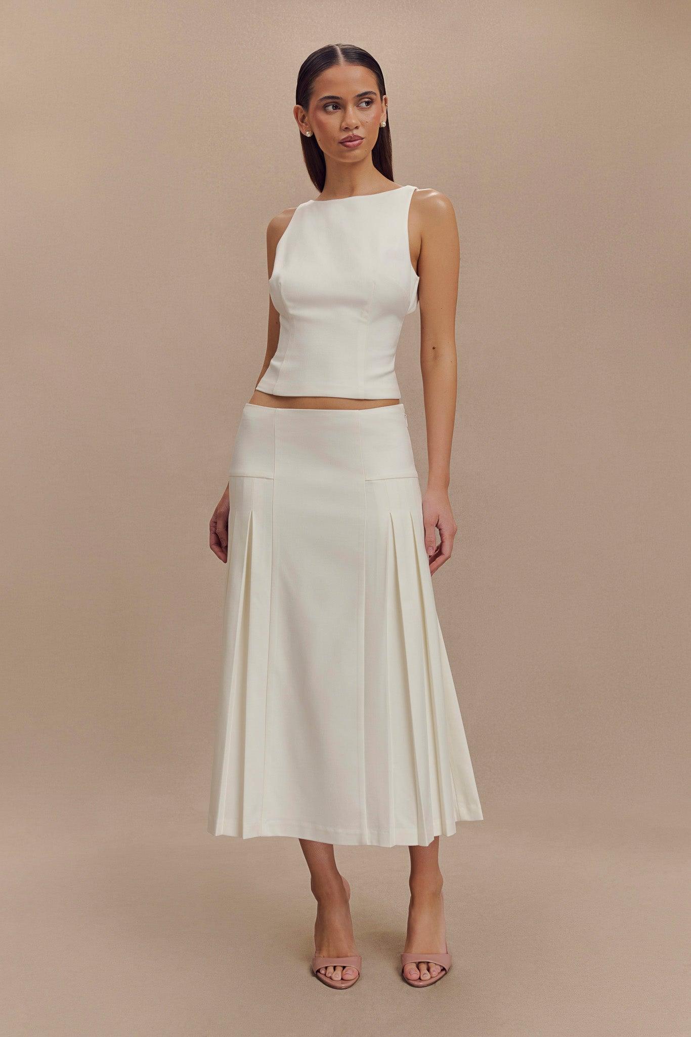 Brigette Pleated Midi Skirt - Ivory Product Image