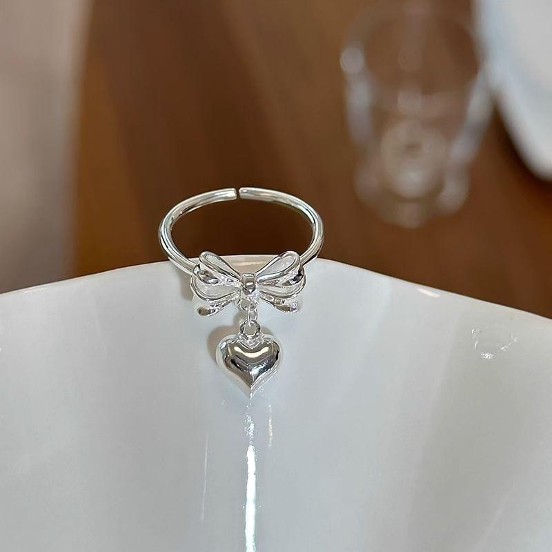 Bow Heart Pendant Alloy Open Ring Product Image