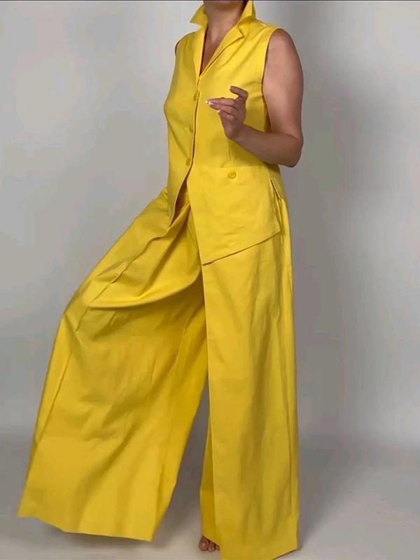 Loose Wide Leg Solid Color Split-Joint Pants Trousers Product Image