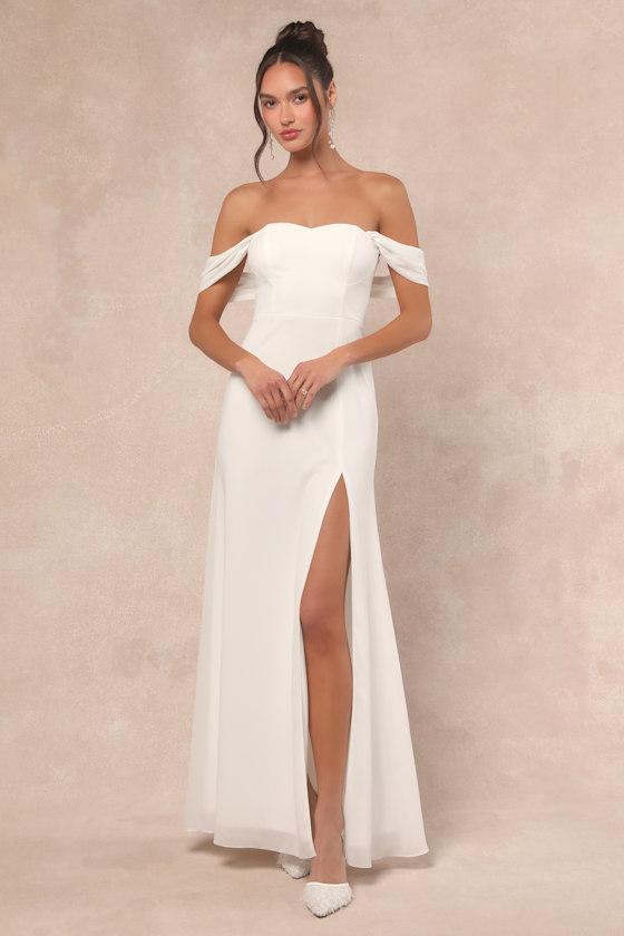 Magical Magnetism White Off-the-Shoulder Maxi Dress Product Image