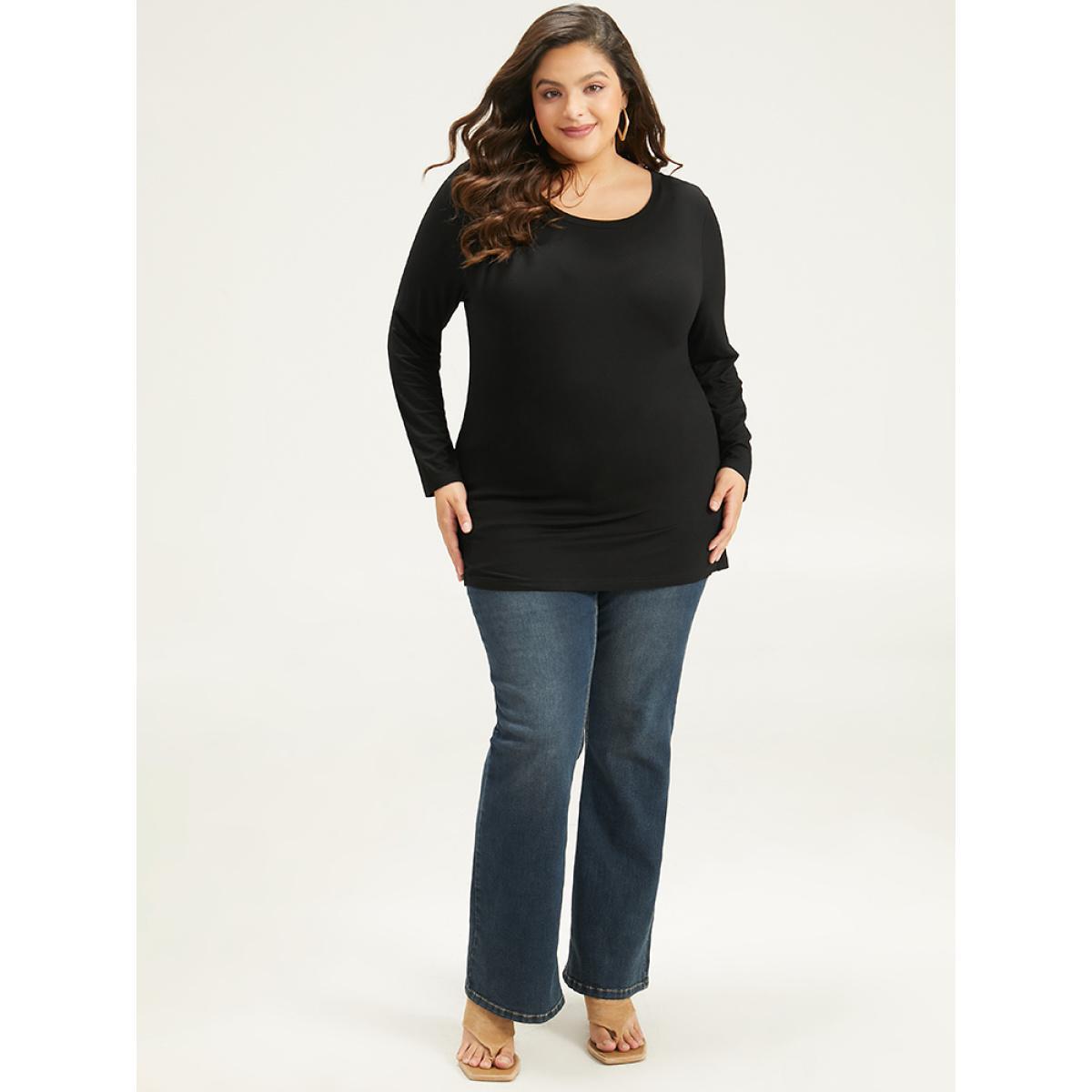Plus Size Cotton Supersoft Essentials Basic Solid T-shirt Black Women Basics Plain Plain Round Neck Everyday T-shirts BloomChic 22-24/3X Product Image
