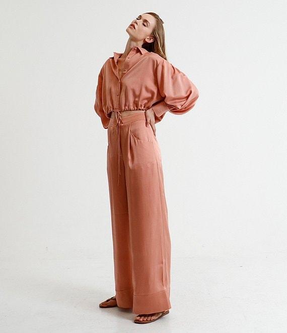 Le' AL.X Coordinating Satin Wide Leg High Rise Trouser Pants Product Image