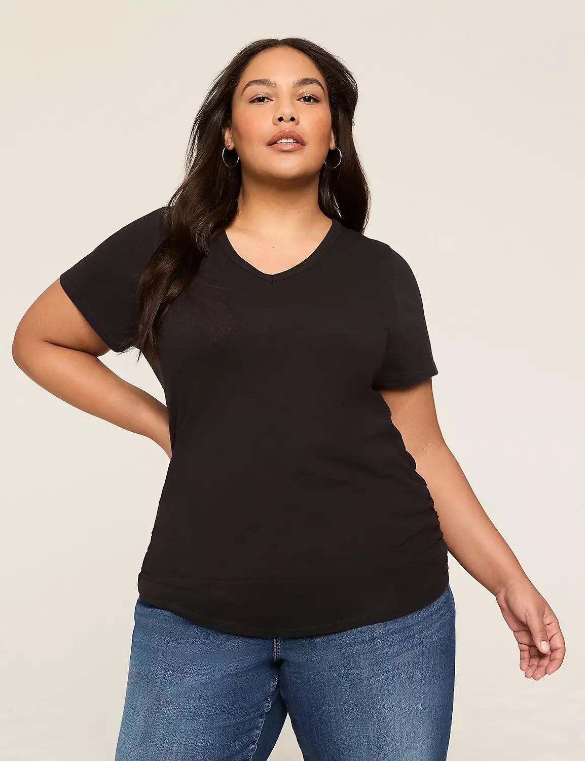 Short-Sleeve V-Neck Side-Ruched Tee Product Image