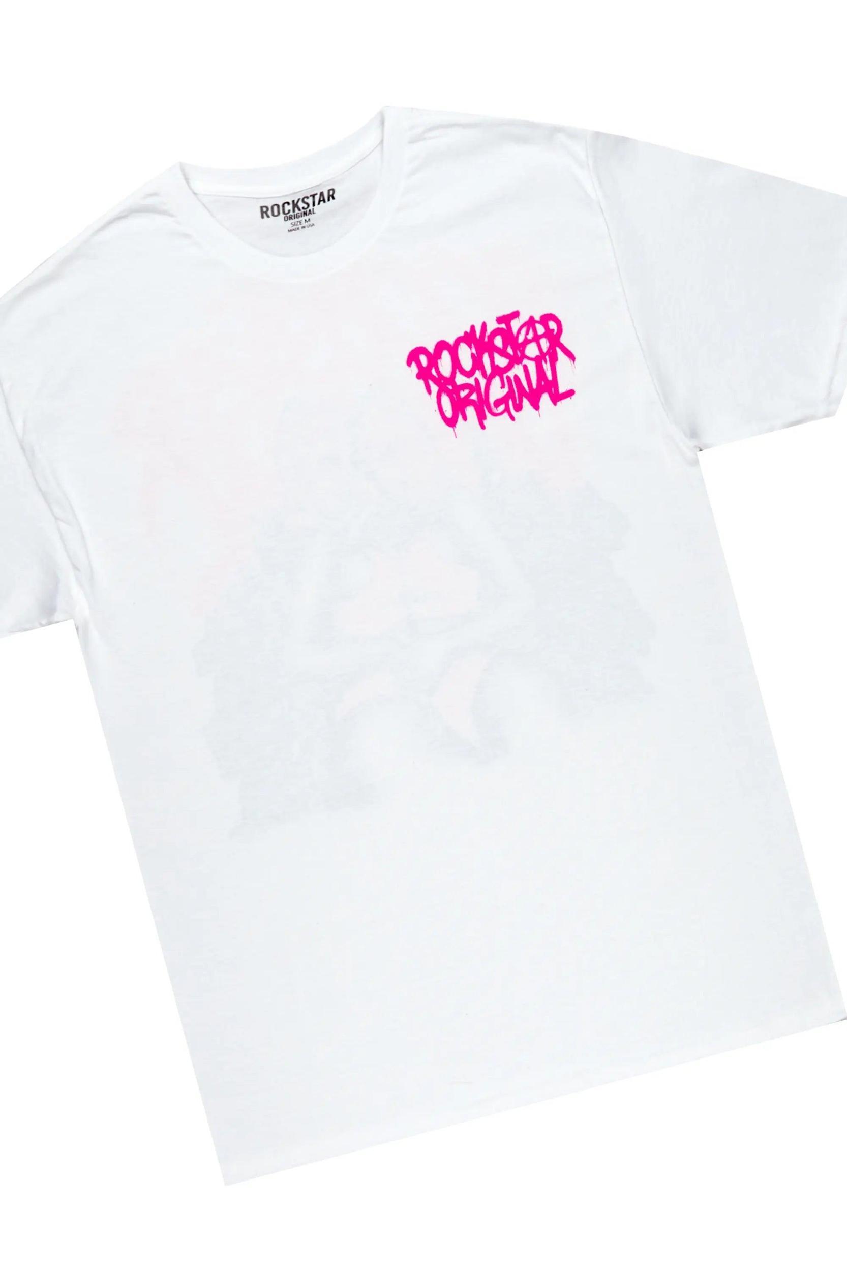 Badbich White T-Shirt & Ricky Tan Super Stacked Faux Leather Pant Bundle Male Product Image