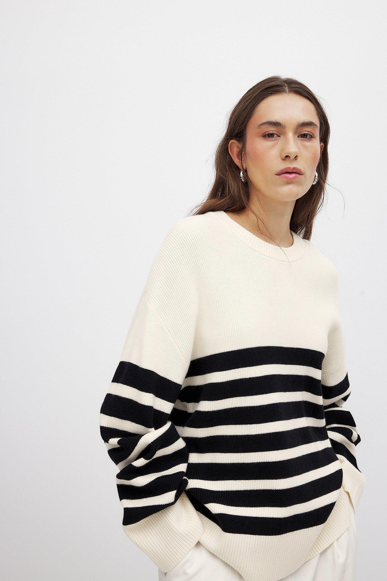 Round Neck Striped Knitted Sweater Product Image