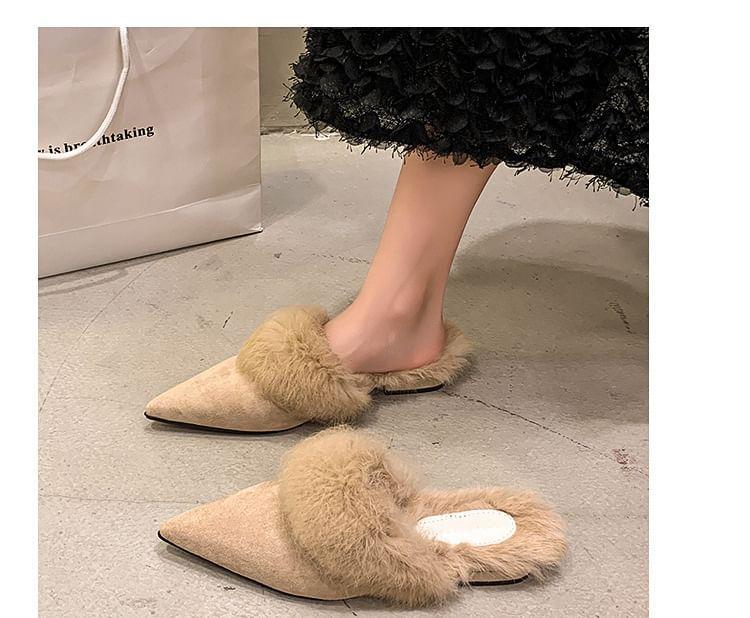 Low Heel Pointed Toe Fleece-Lined Mules Product Image