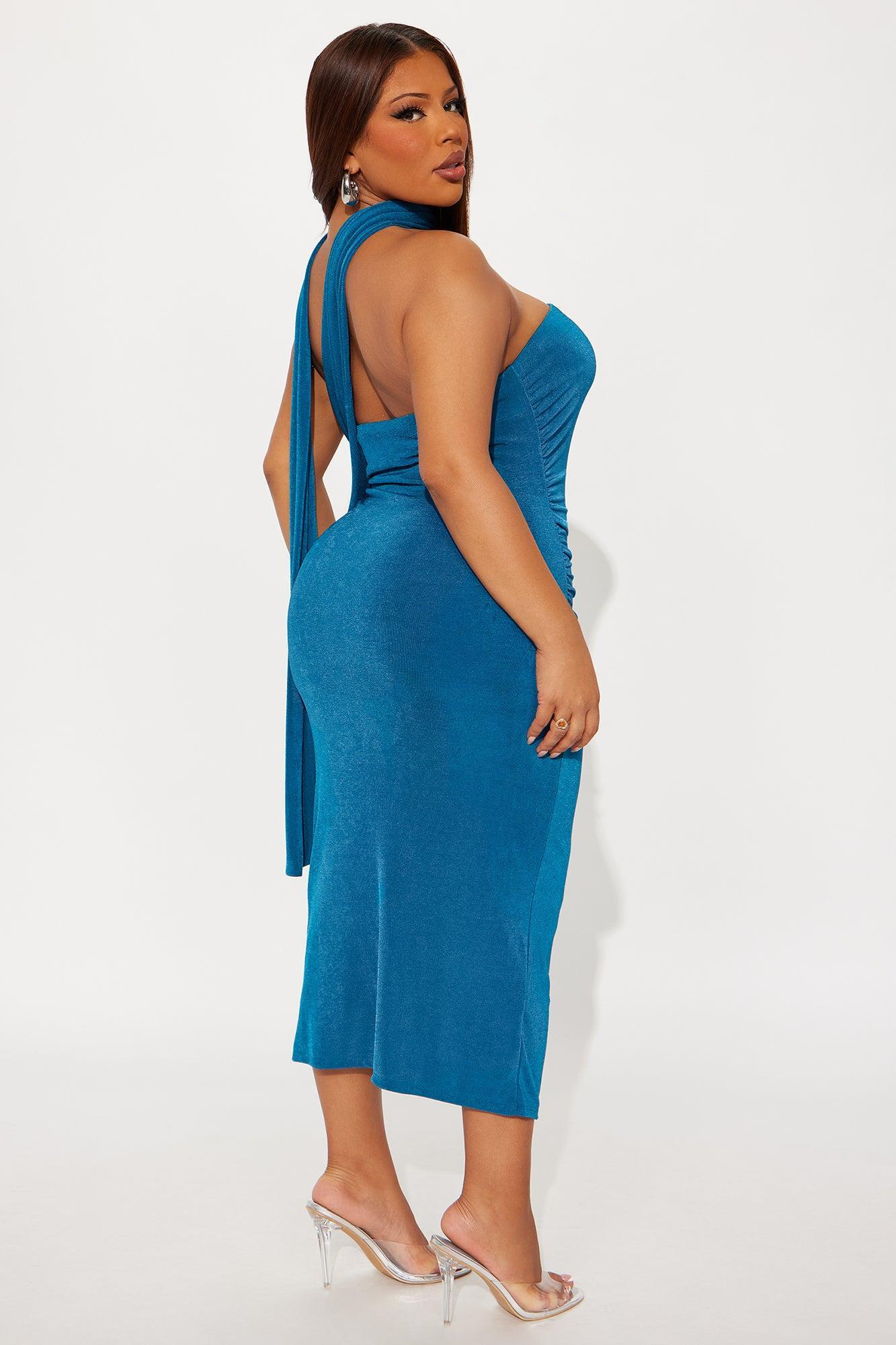 Blythe Ruched Strapless Midi Dress - Teal Female Product Image