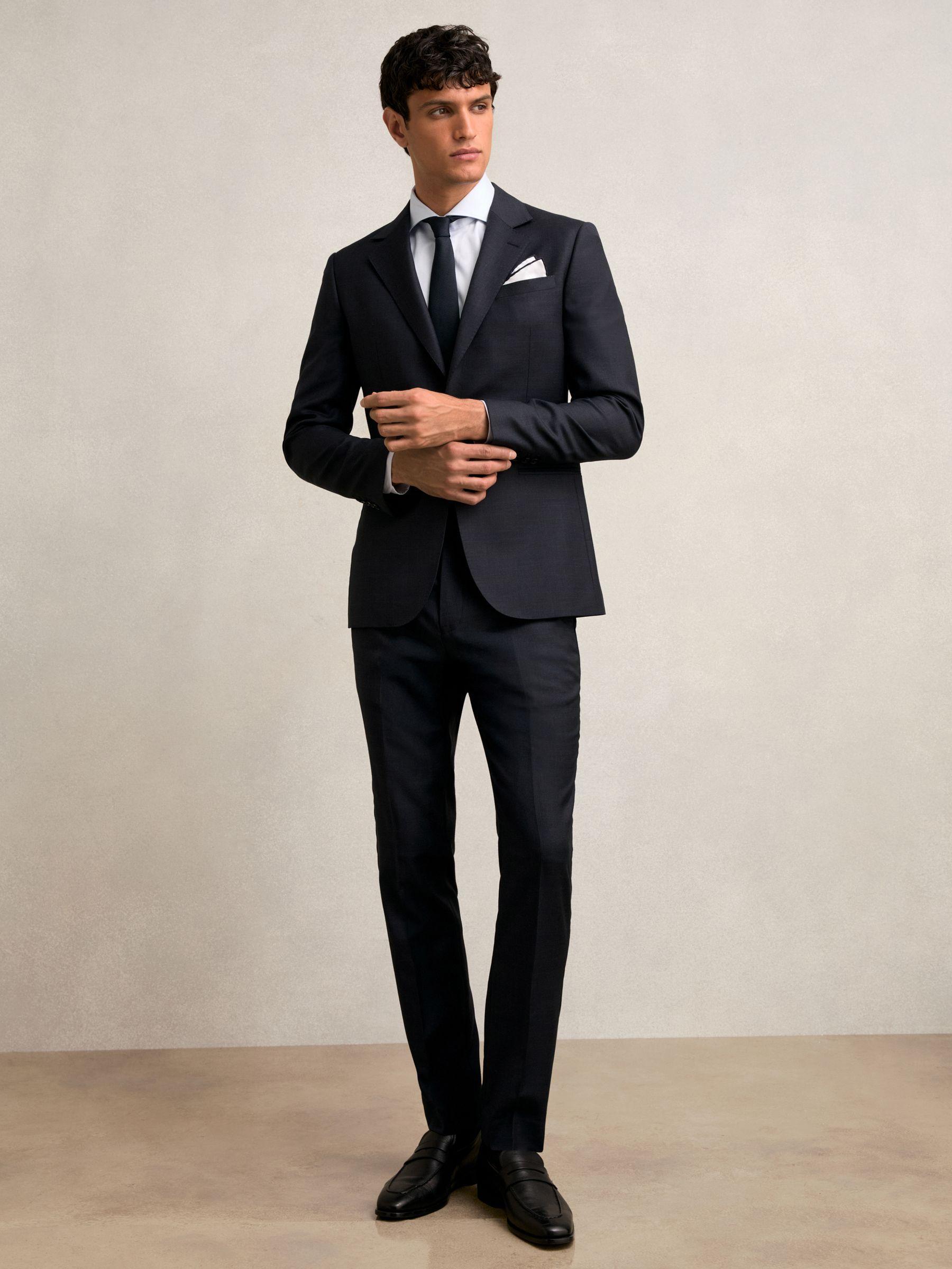Slim-Fit Wool Single Breasted Check Suit Blazer in Navy Product Image