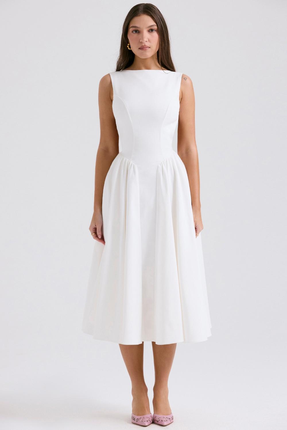 Cindy  white twill midi sundress Product Image