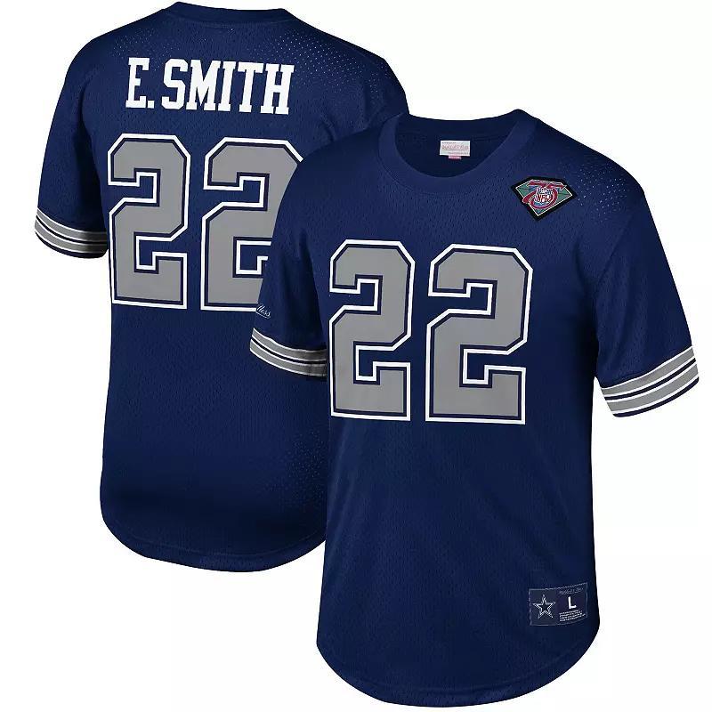 Mens Mitchell & Ness Emmitt Smith Dallas Cowboys Retired Player Name & Number Mesh Top Blue Product Image