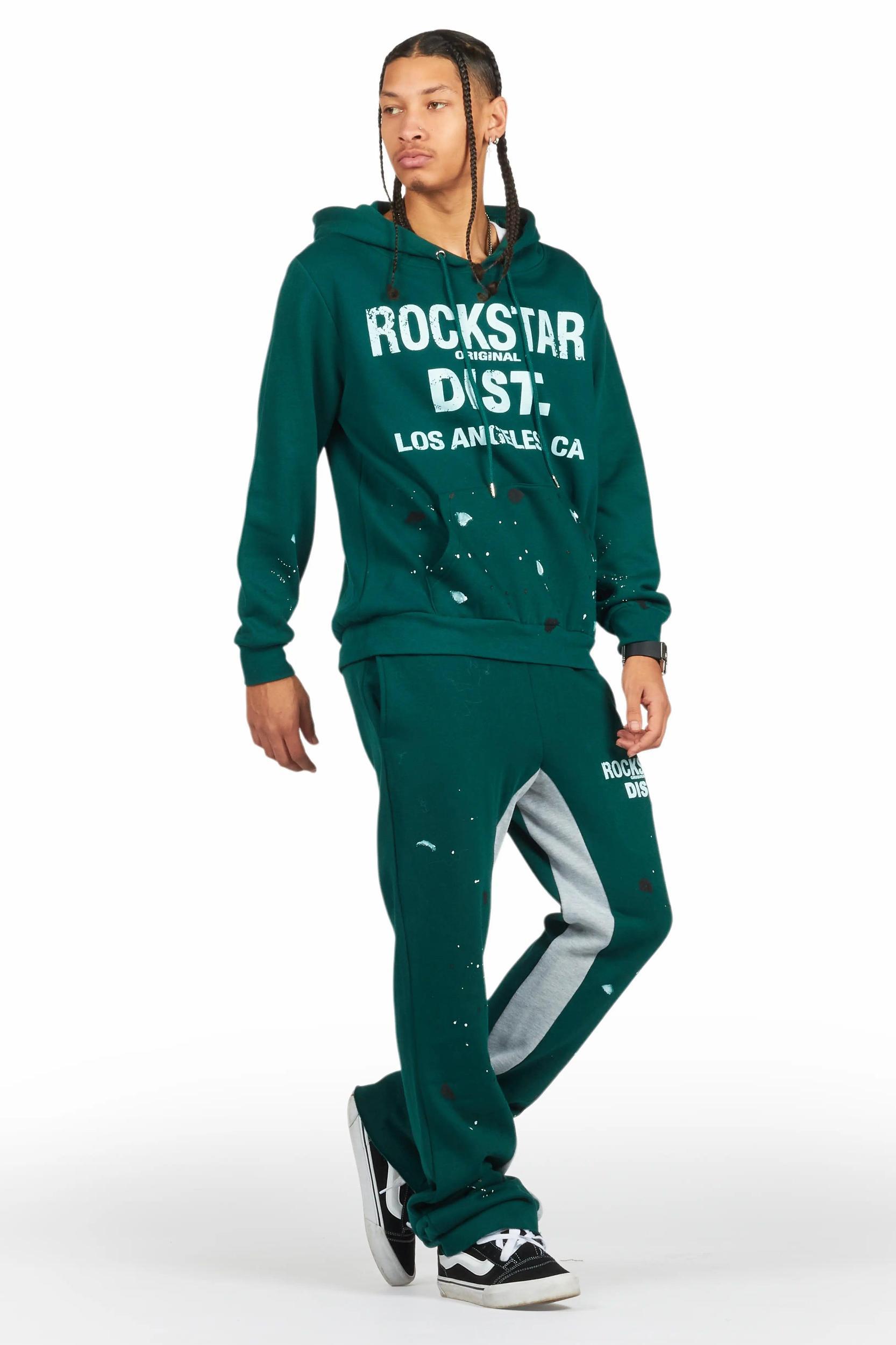 Scottie Green/White Hoodie/Baggy Track Pant Set Male Product Image