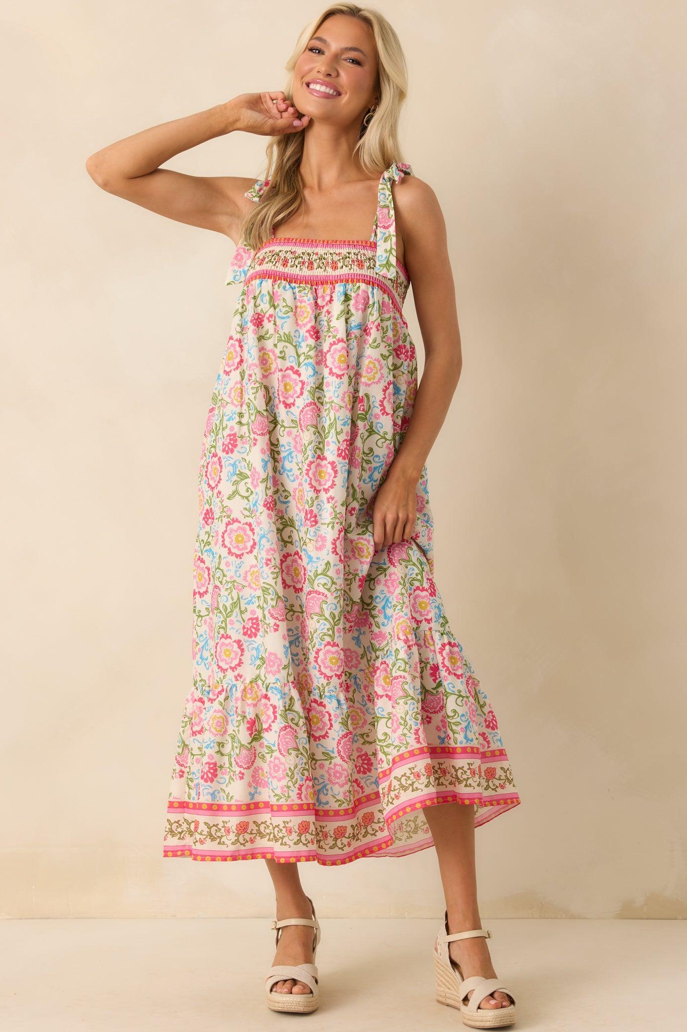 A Moment Of Its Own Pink Floral Print Cotton Maxi Dress Product Image