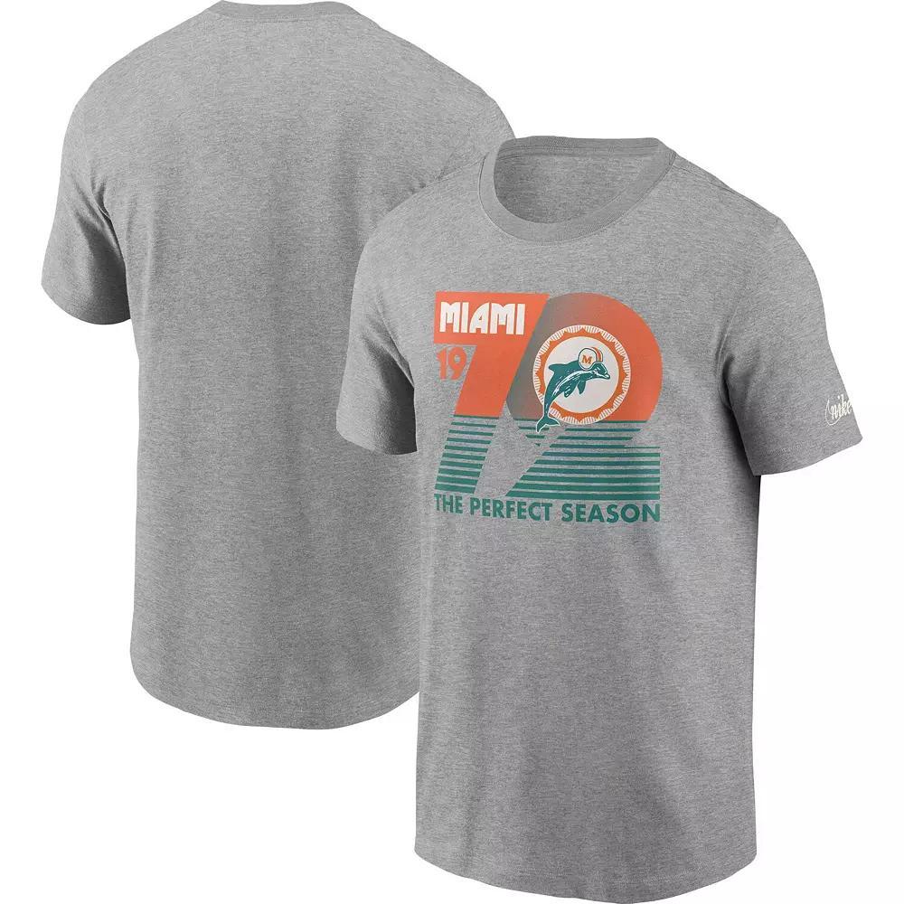 Men's Nike Heathered Gray Miami Dolphins Hometown Collection 1972 T-Shirt, Size: Small, Grey Product Image