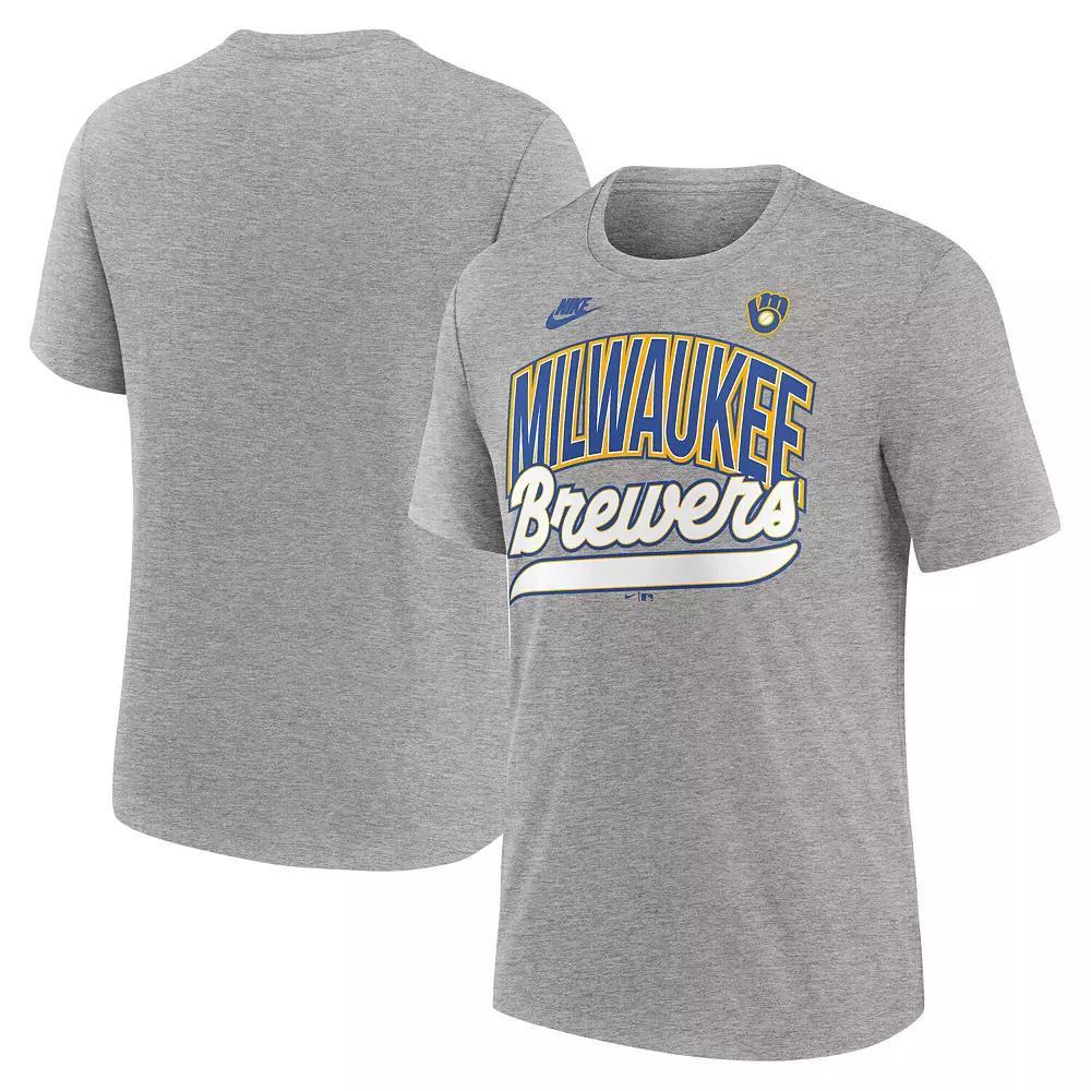Men's Nike Heather Gray Milwaukee Brewers Cooperstown Collection Retro Tri-Blend T-Shirt,  Product Image