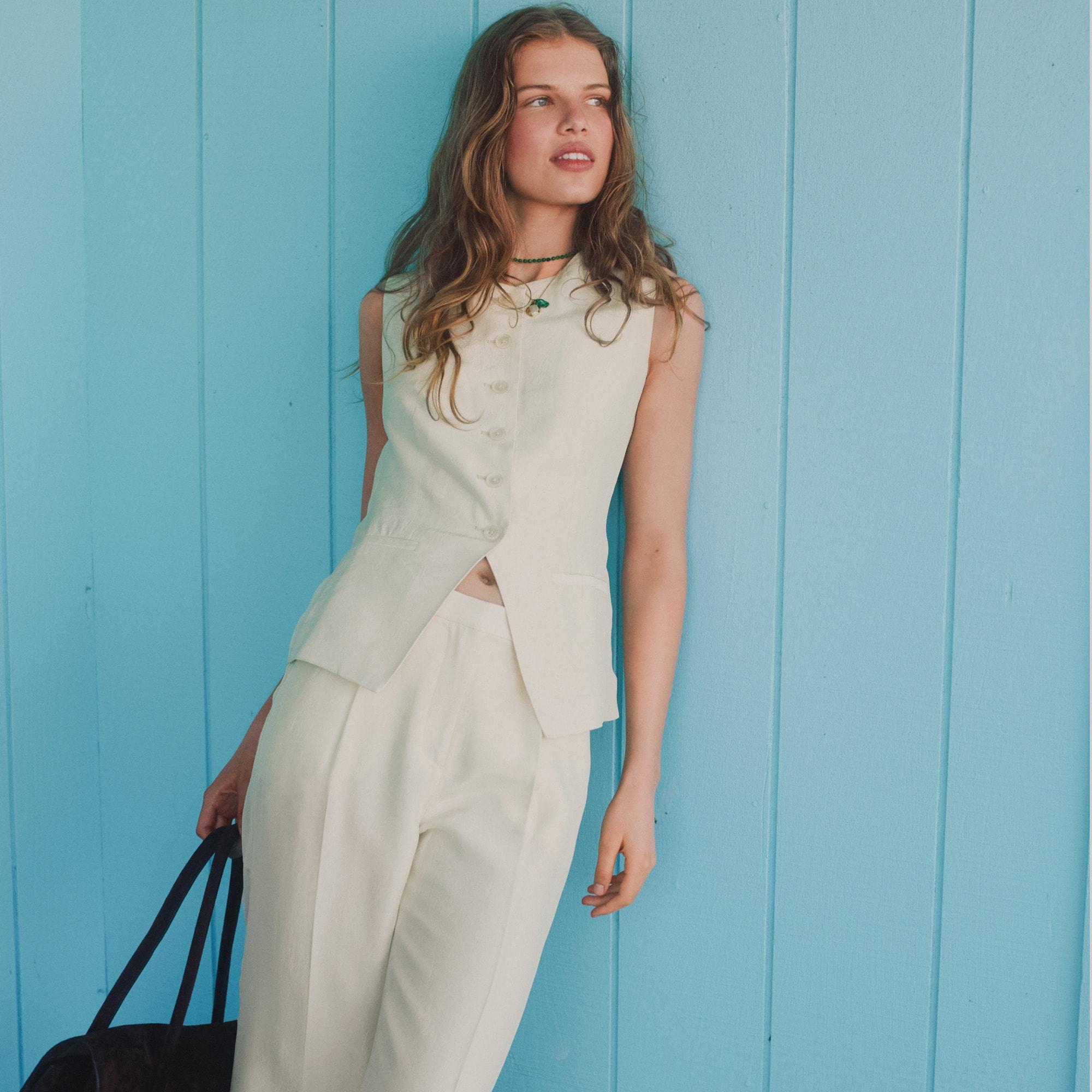 Essential cutaway vest top in textured satin Product Image