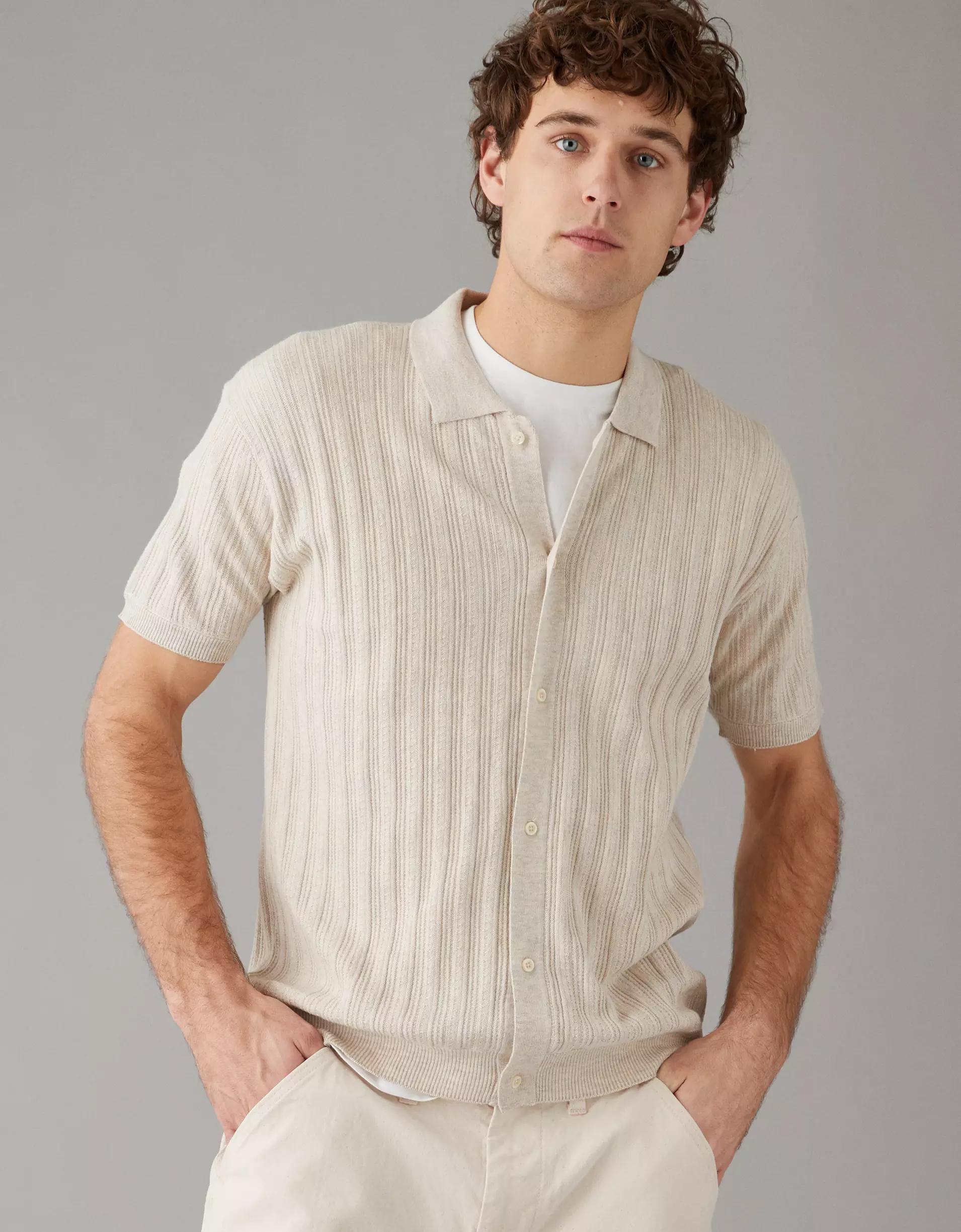 AE Weekend Button-Up Sweater Polo Shirt Product Image