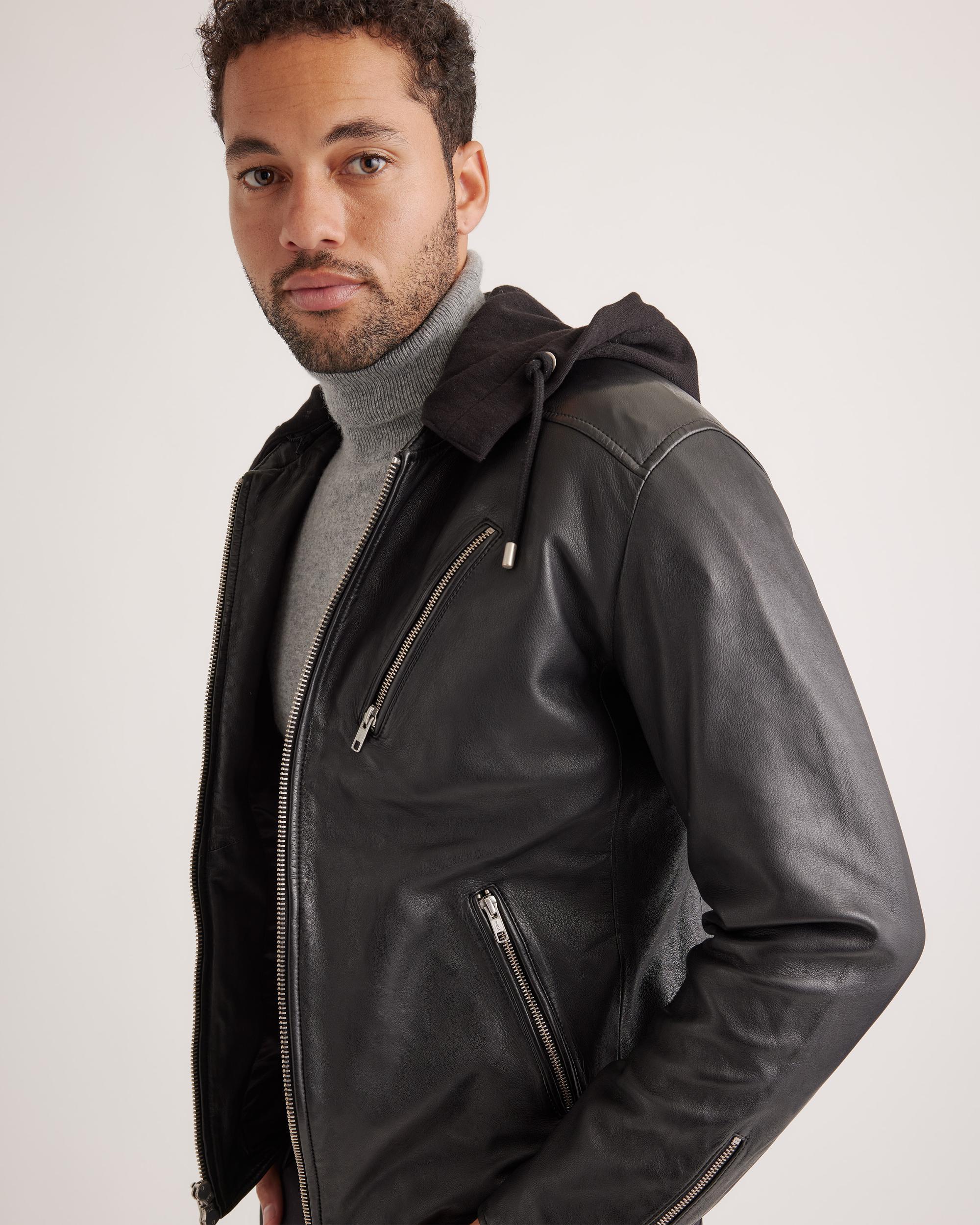 Quince | Men's 100% Washed Leather Jacket with Hood Product Image
