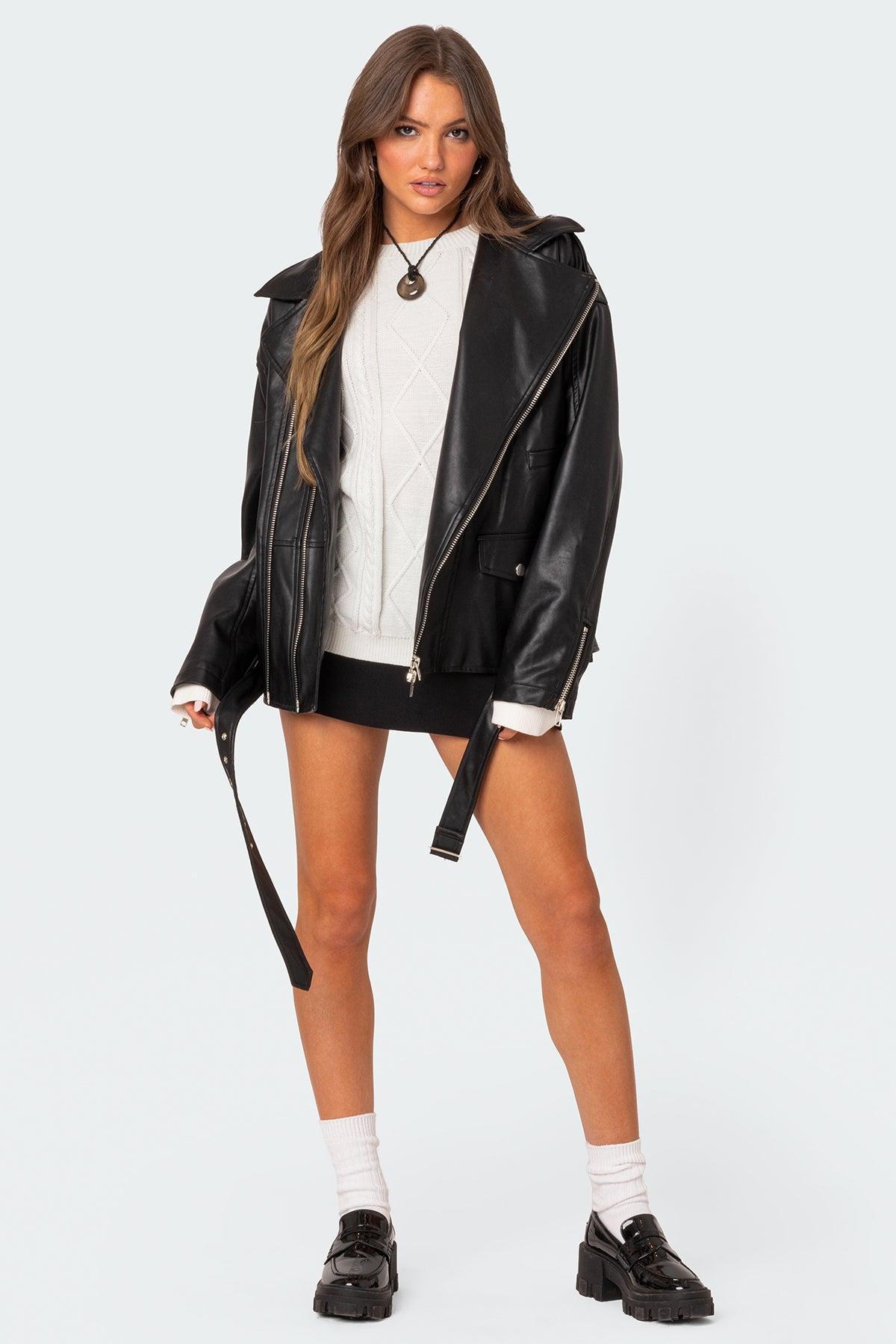 Wrenley Oversized Faux Leather Jacket Product Image