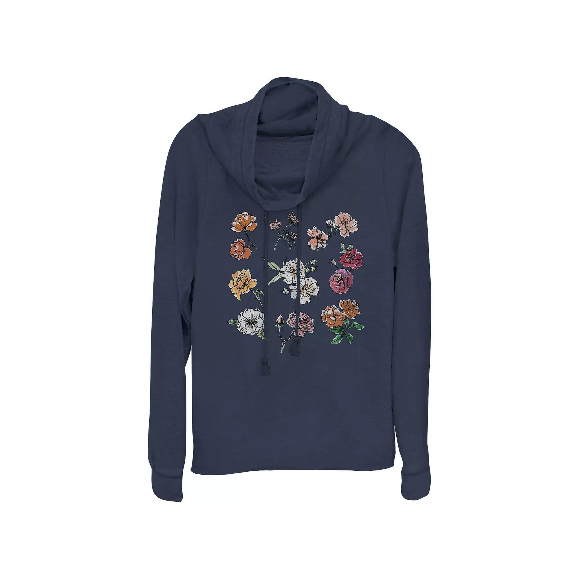 Women's Flowers Watercolor Painting Cowlneck Graphic Lightweight Long Sleeve, Girl's,  Product Image