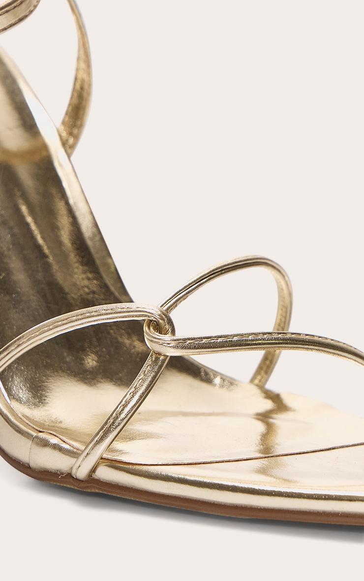 Gold Pu Point Toe Thin Strappy High Stiletto Heeled Sandals Product Image