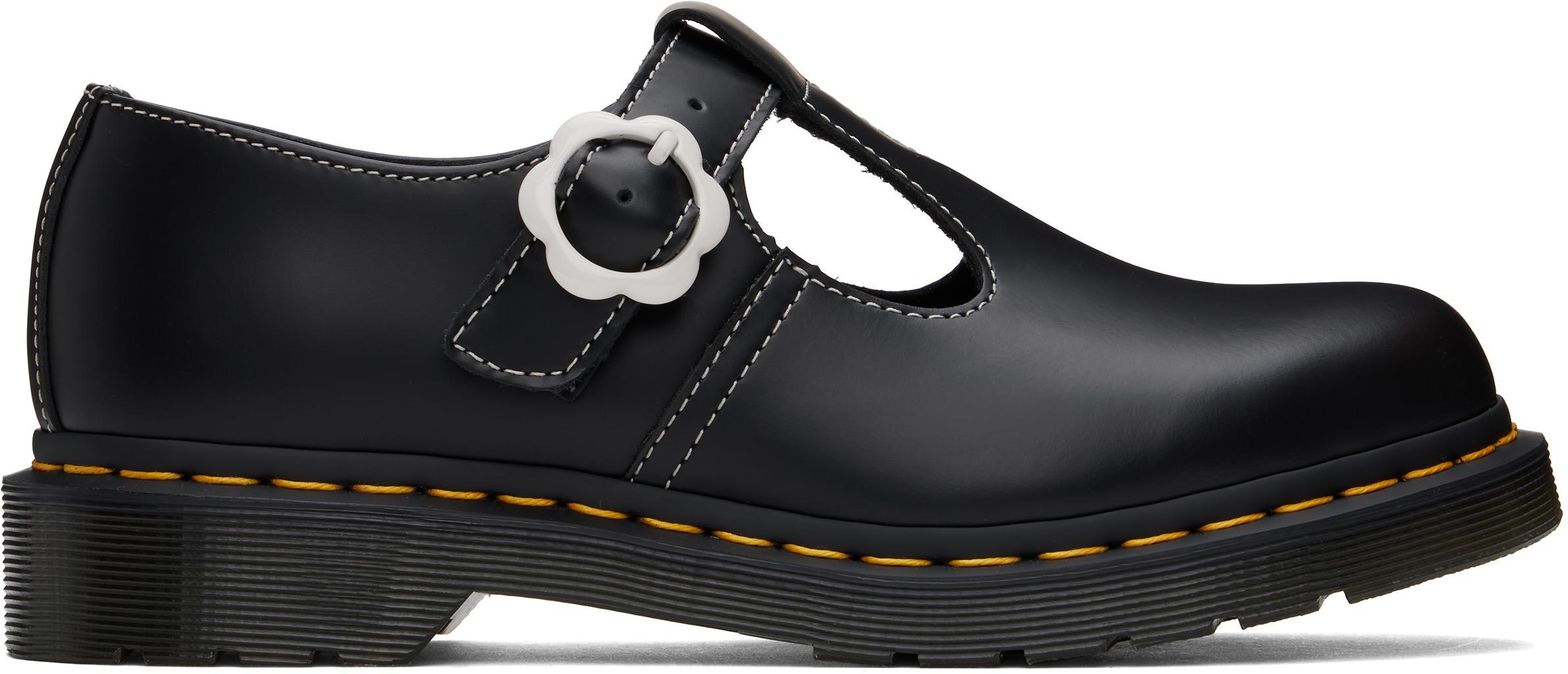 DR. MARTENS' Black Polley Flower Loafers In Black Smooth Product Image