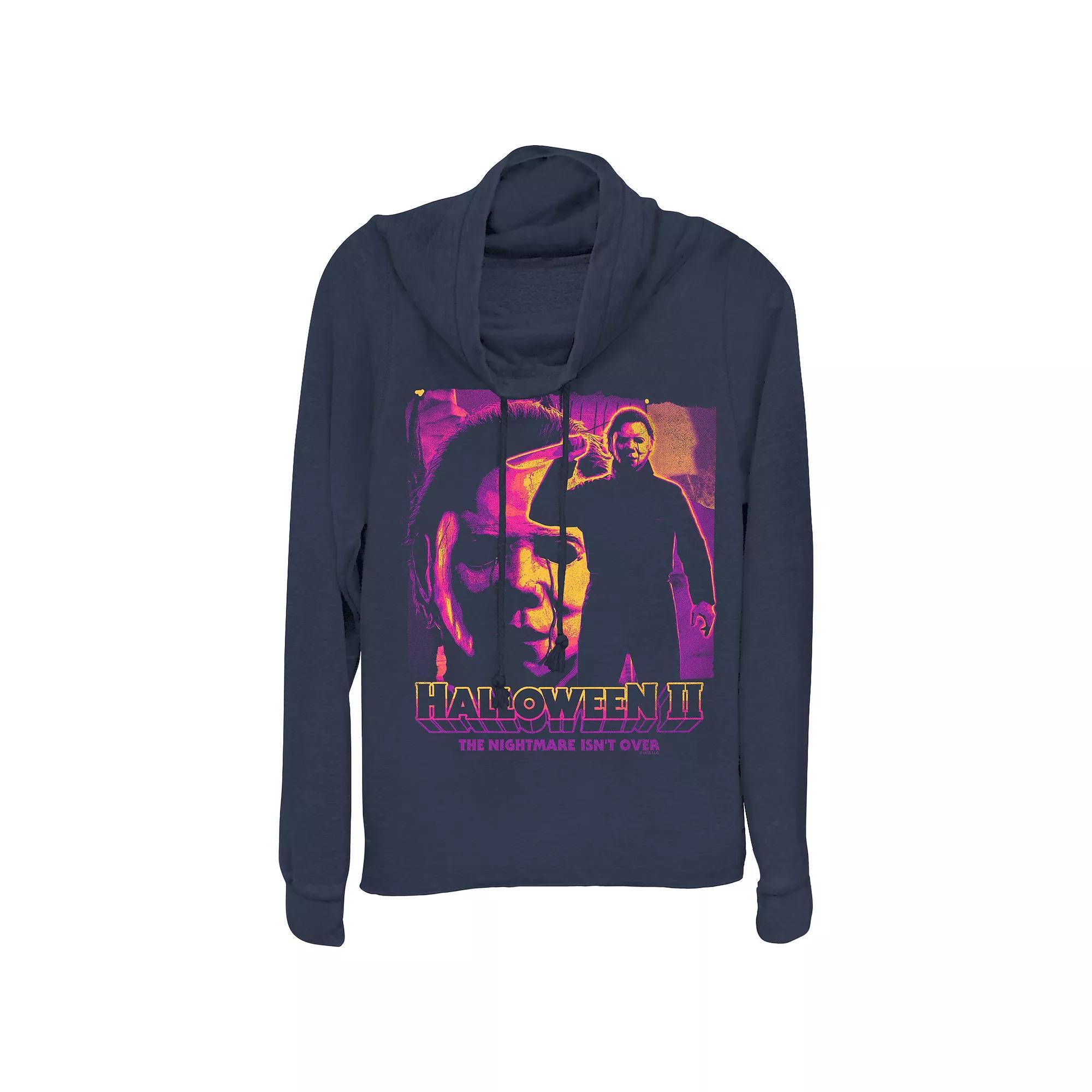 Plus Size Halloween II Michael Myers The Nightmare Isn't Over Cowlneck Graphic Lightweight Long Sleeve, Women's, Size: 3XL, Blue Product Image
