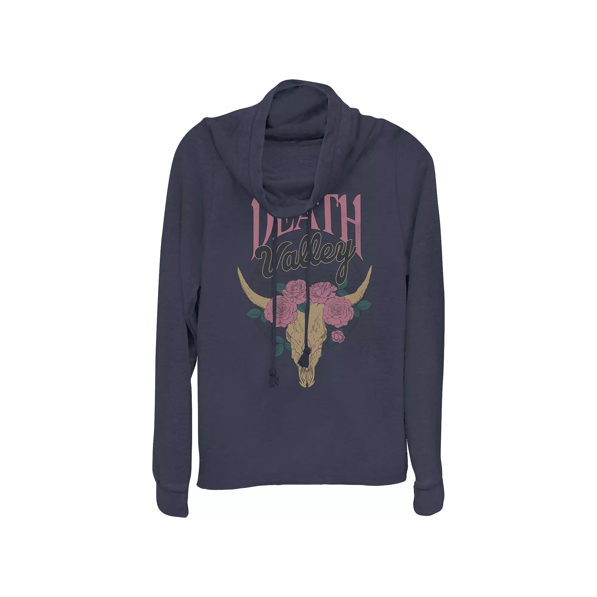 Plus Death Valley Flower Skull Cowlneck Graphic Lightweight Long Sleeve, Girl's, Size: 3XL, Blue Product Image
