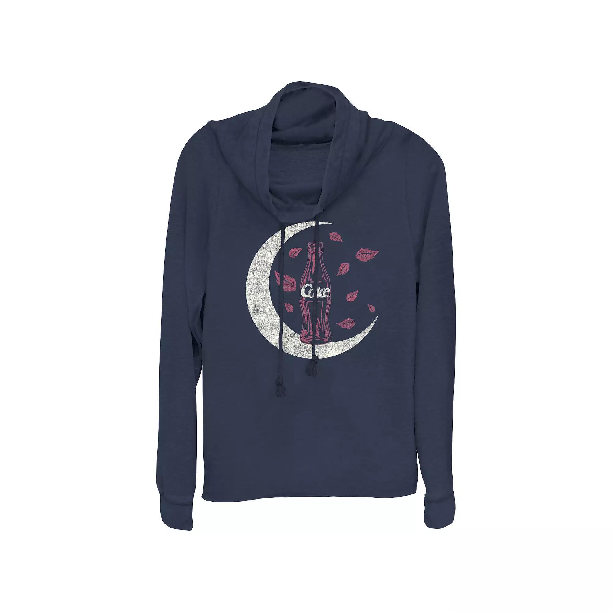 Womens Coca-Cola Bottle Autumn Style Cowlneck Graphic Lightweight Long Sleeve Blue Product Image