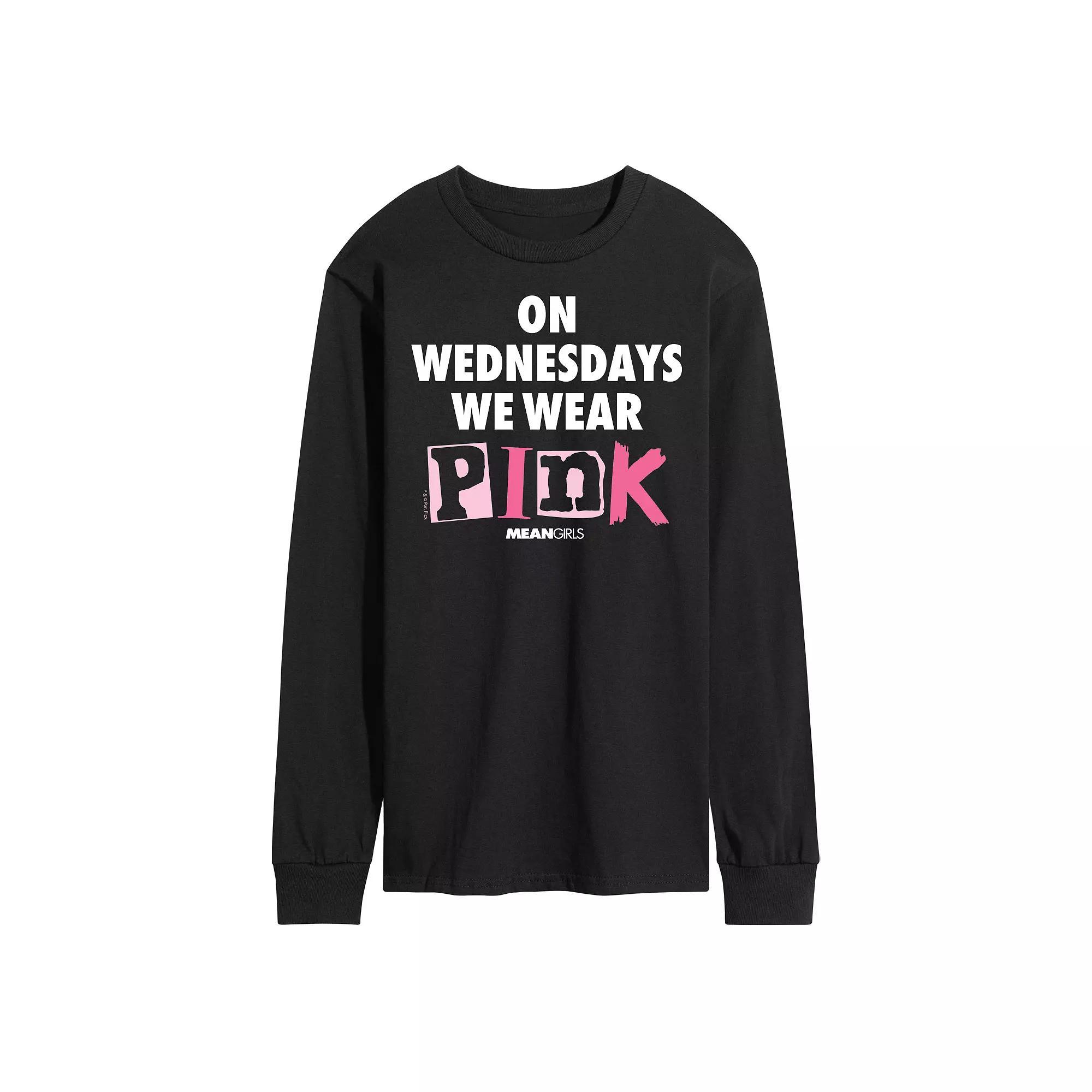 Men's Mean Girls Wednesdays We Wear Pink Long Sleeve Graphic Tee, Size: Small, Black Product Image