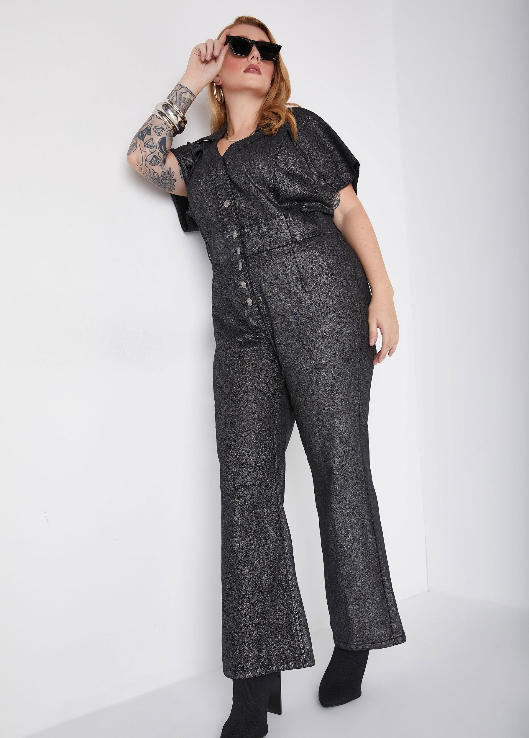 Metallic Coated Denim Jumpsuit Product Image