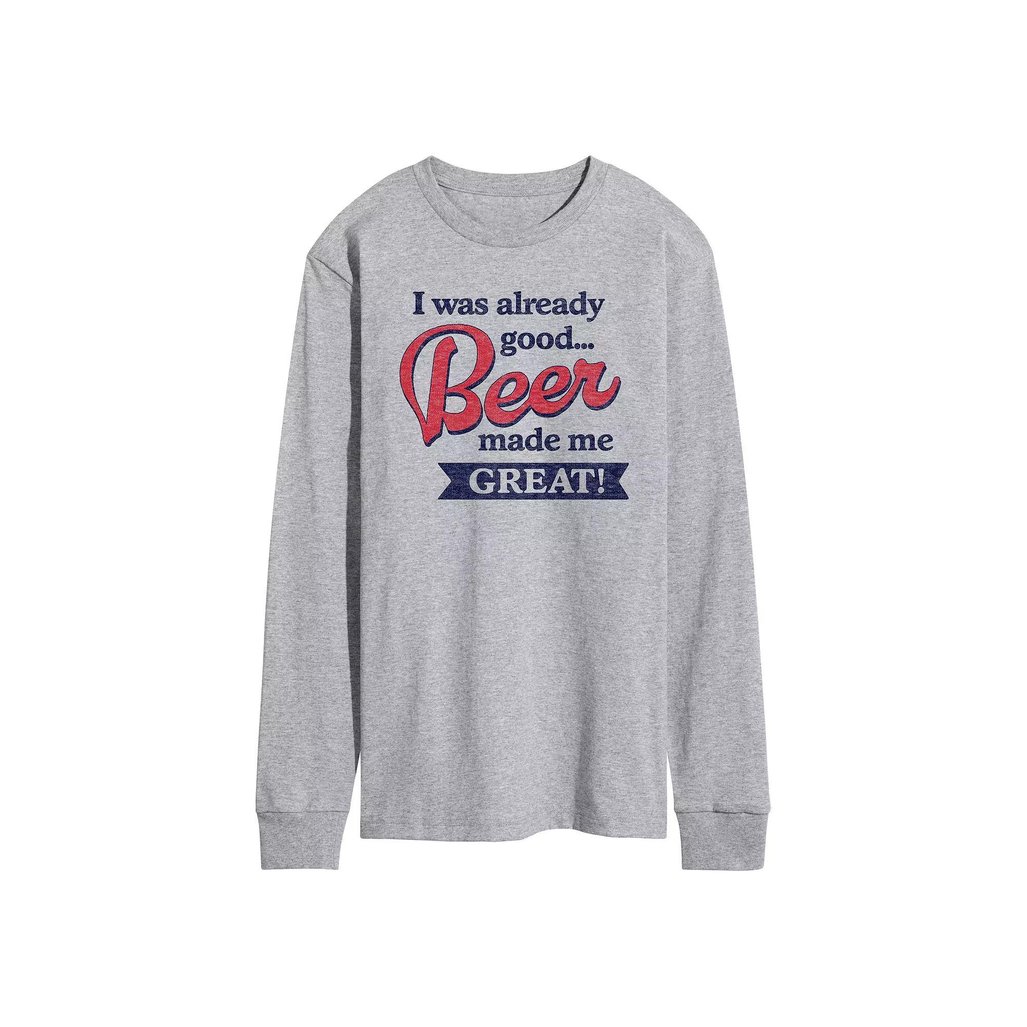 Men's Already Good Beer Great Long Sleeve Graphic Tee, Size: Small, Gray Product Image