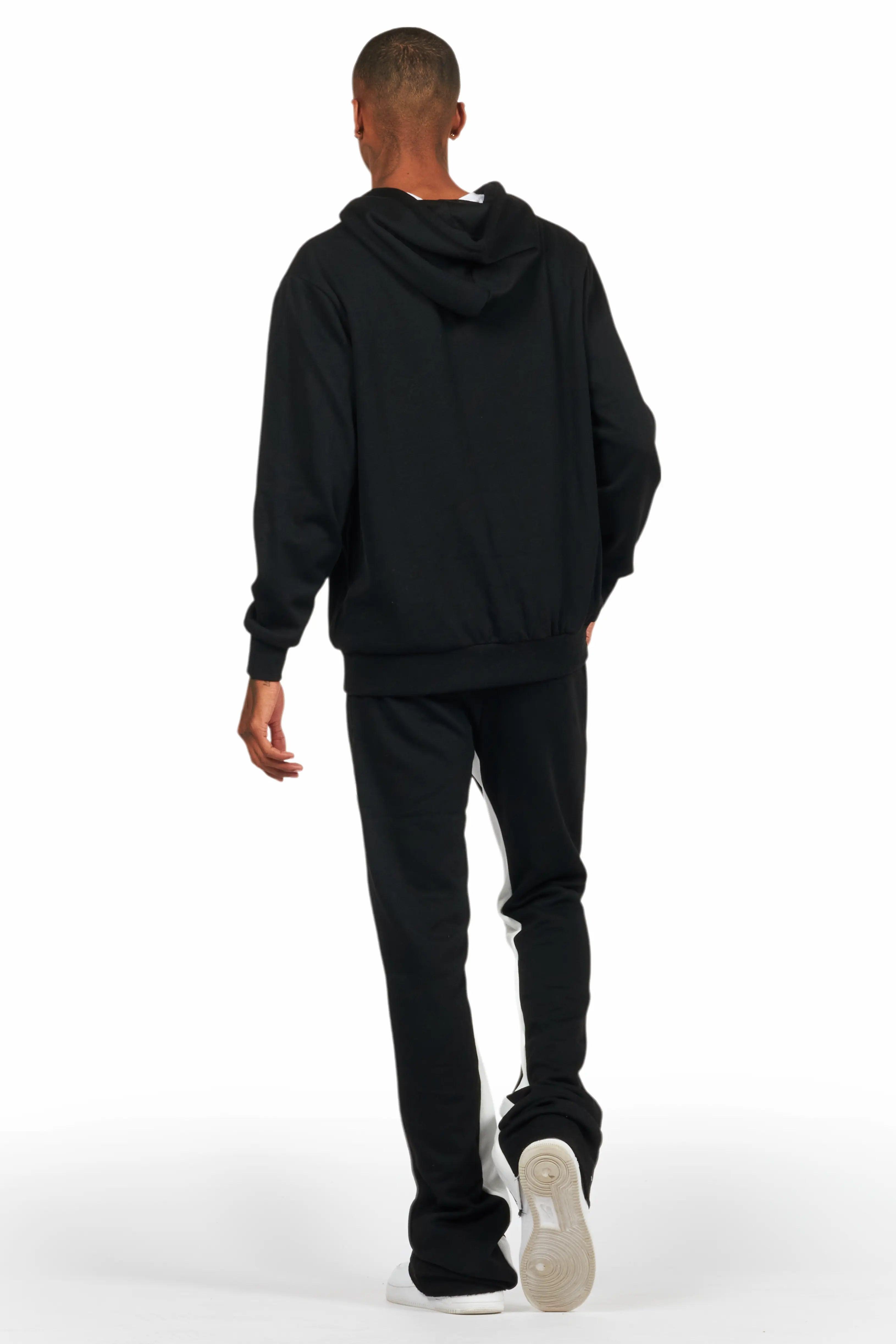 Mallor Black/White Baggy Stacked Hoodie Track Set Male Product Image