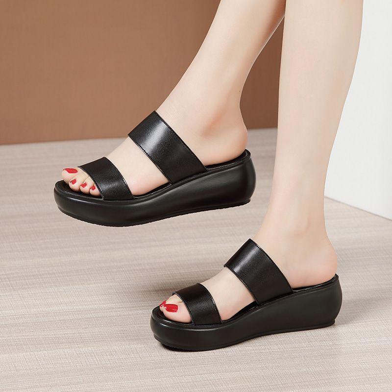 Platform Wedge-Heel Slide Sandals Product Image