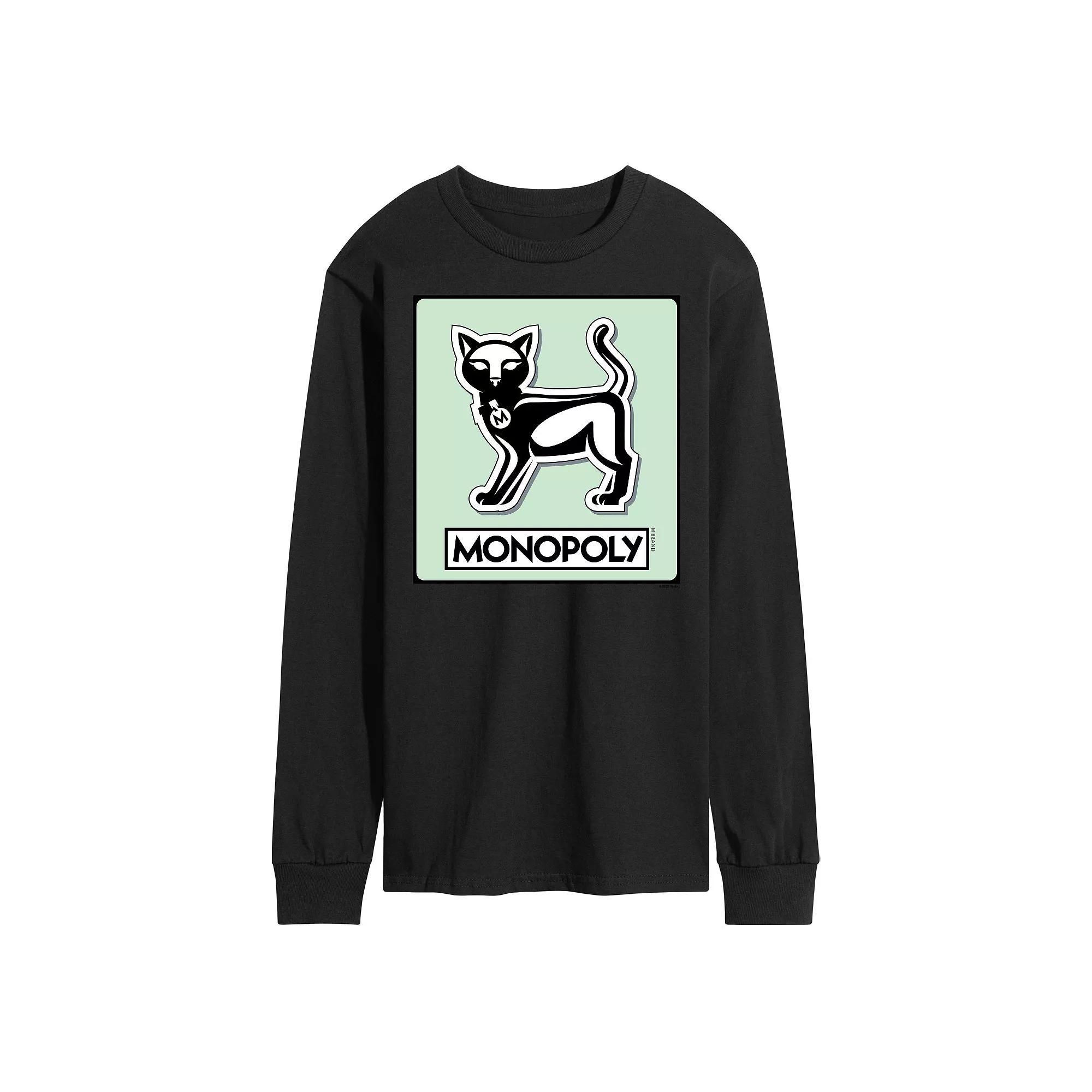 Men's Monopoly Cat Game Token Long Sleeve Graphic Tee, Size: Medium, Gray Product Image