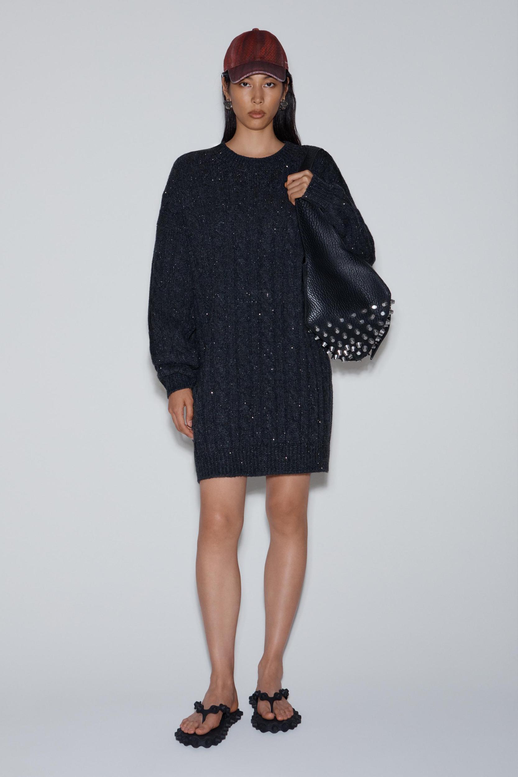 Clear Bead Hotfix Cable-knit Pullover Dress In Boiled Wool Product Image