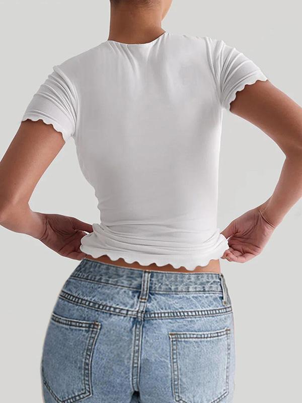 Short Sleeves Skinny Solid Color Round-Neck T-Shirts Tops Product Image