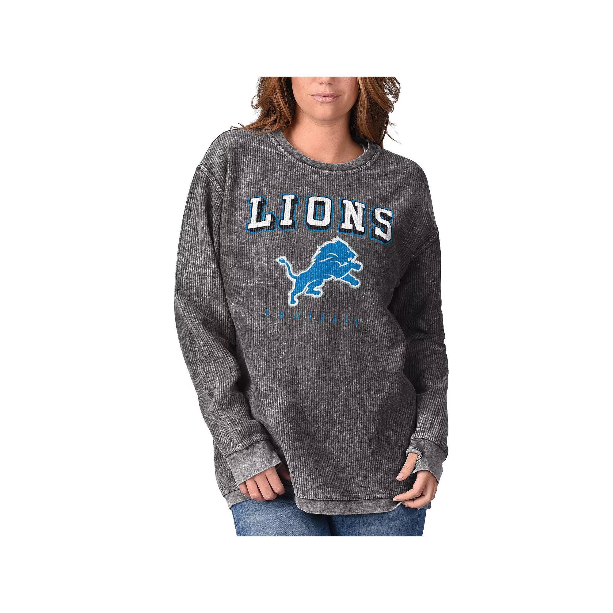 Women's G-III 4Her by Carl Banks Black Detroit Lions Comfy Cord Pullover Sweatshirt, Size: Medium Product Image