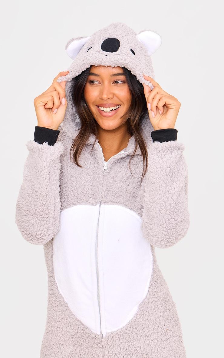 Grey Koala Hood Fleece Onesie Product Image