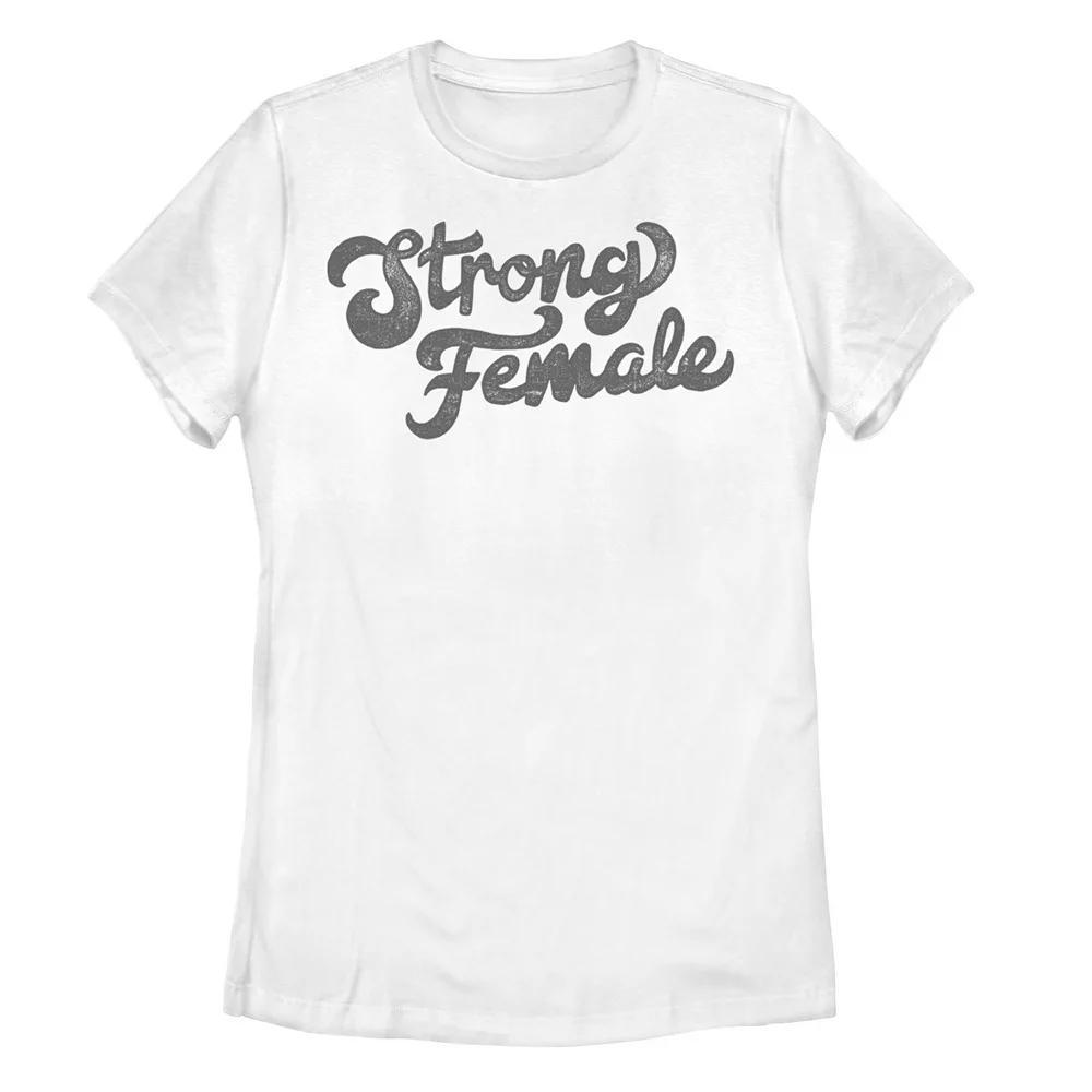 Juniors' "Strong Female" Distressed Retro Text Tee, Girl's, Size: XXL, White Product Image